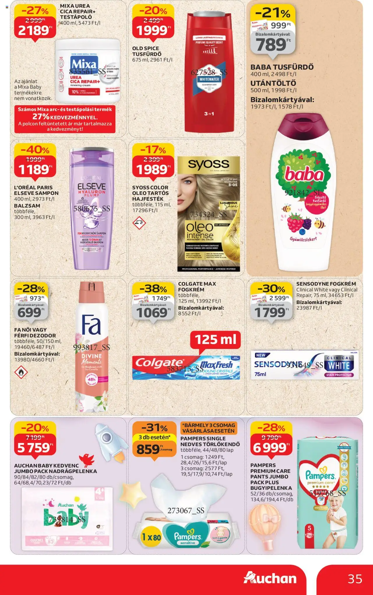 Auchan akciós ujság - amely érvényes a következő dátumtól: 28.08.2025 | Oldal: 35 | Termékek: Old spice, Törlőkendő, Tusfürdő, Fogkrém