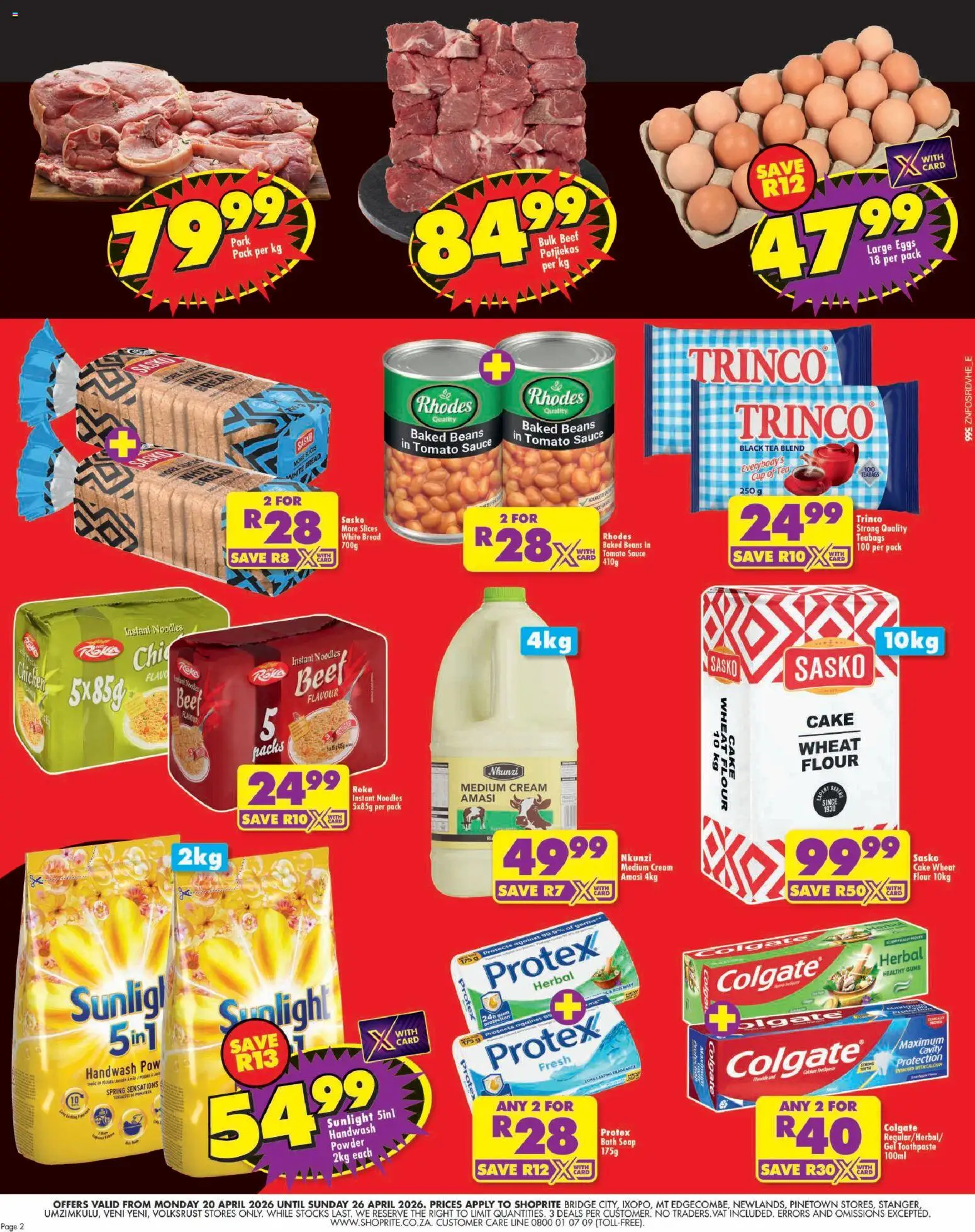 New Shoprite catalogue – valid from 20.04.2026 | Page: 2 | Products: Bath, Beef, Toothpaste, Sauce