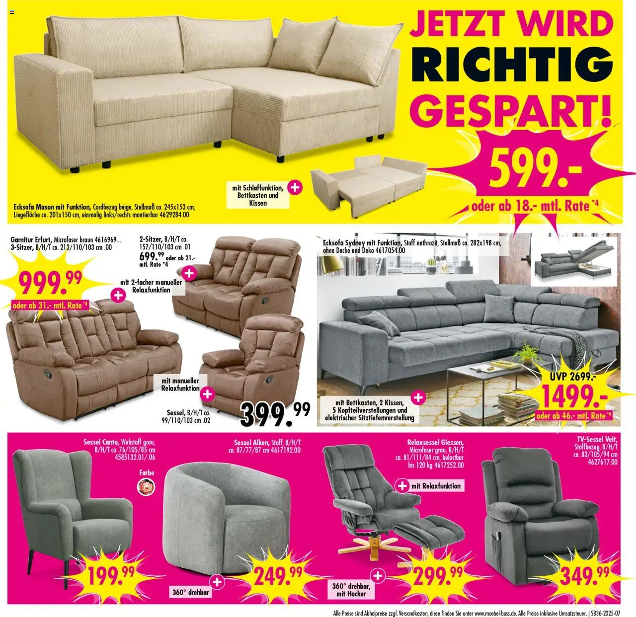 SB Möbel Boss Prospekt Sonneberg	 - gültig ab dem 30.08.2025 | Seite: 7 | Produkte: Ecksofa, Relaxsessel, Kissen, Sessel
