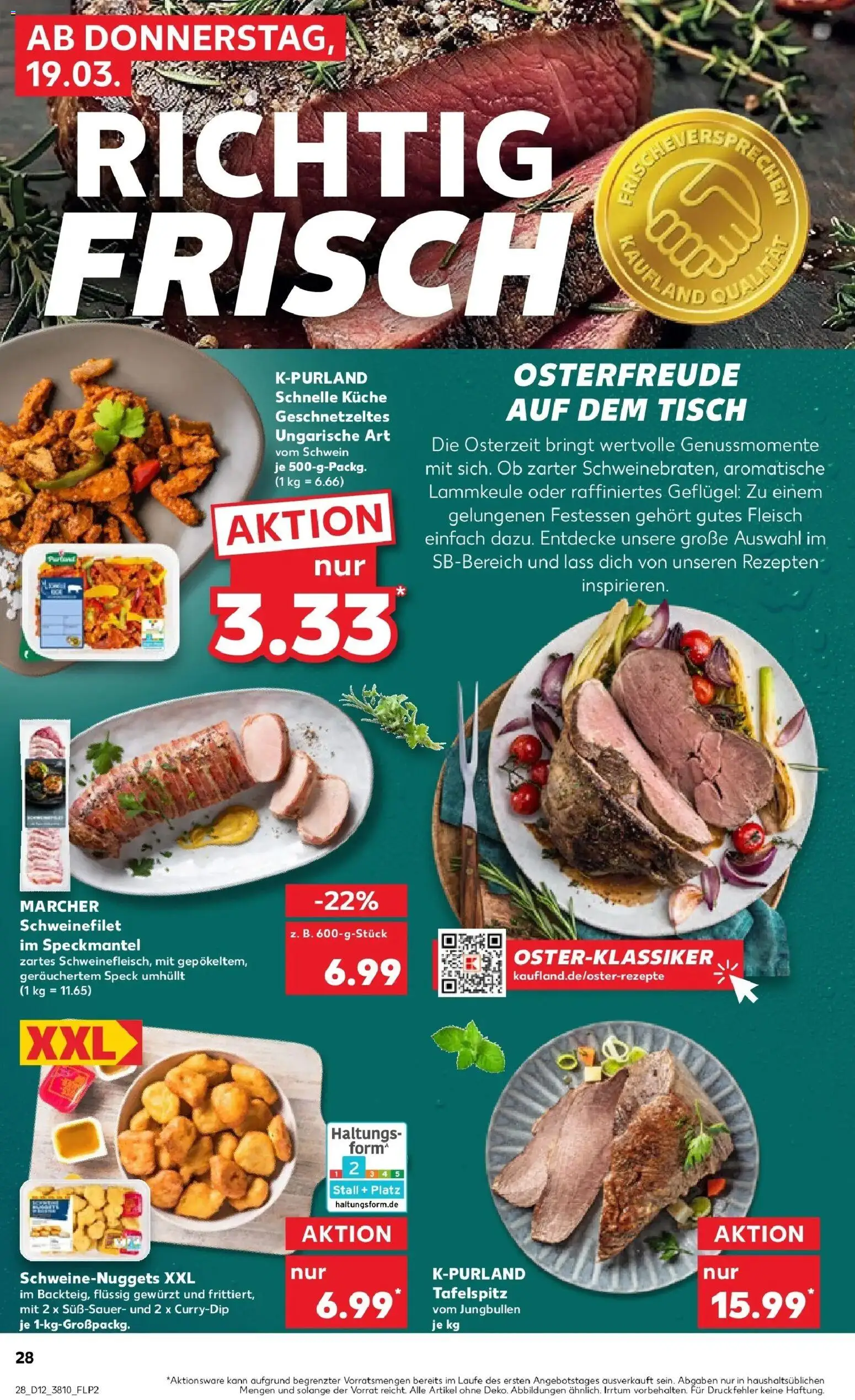 Kaufland Prospekt Rathenow	 – gültig ab 19.03.2026 | Seite: 28 | Produkte: Lammkeule, Tisch, Schweinefilet, Fleisch