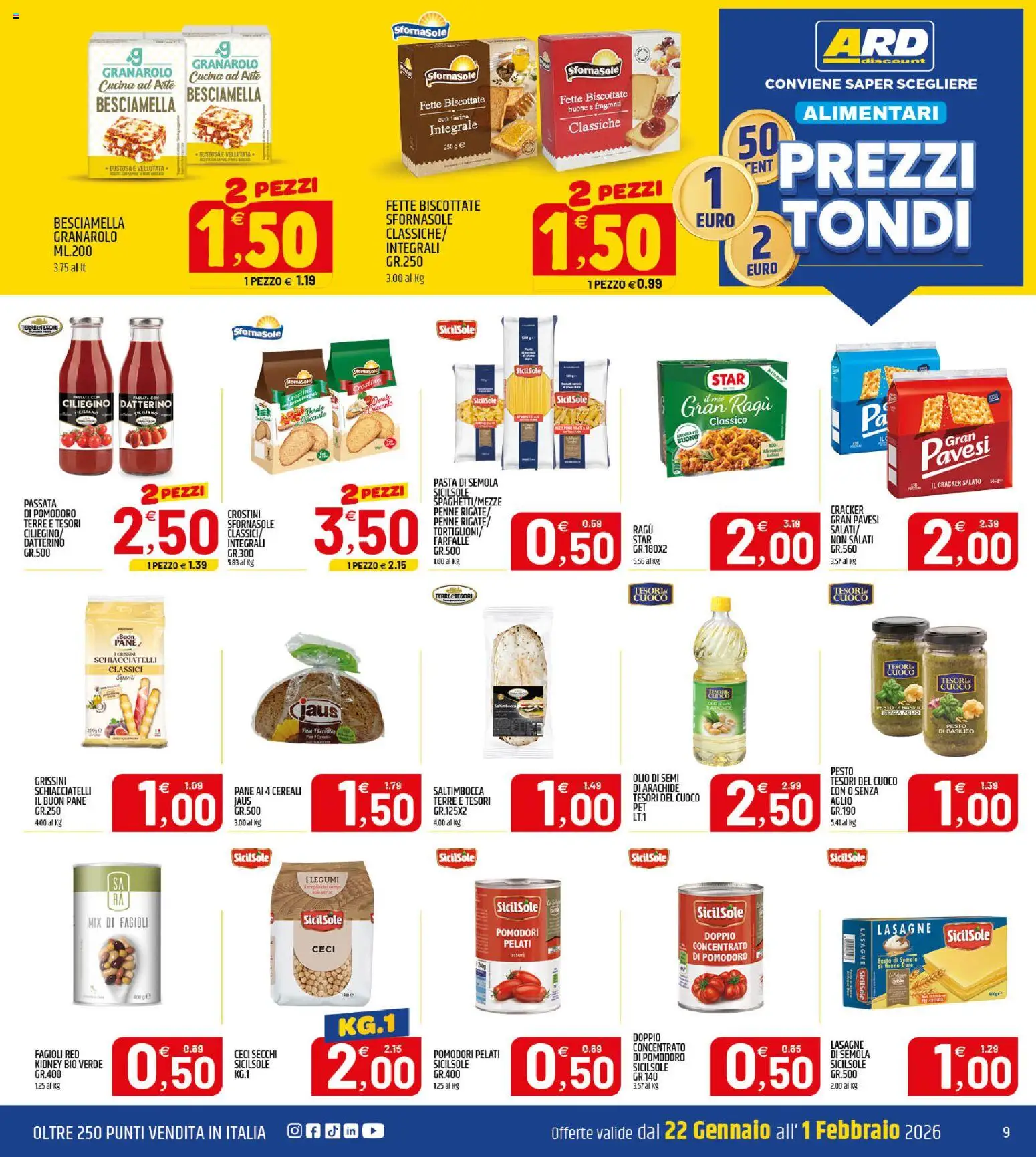 Volantino ARD Discount del 22.01.2026 | Pagina: 9 | Prodotti: Legumi, Pomodori, Pasta, Grissini