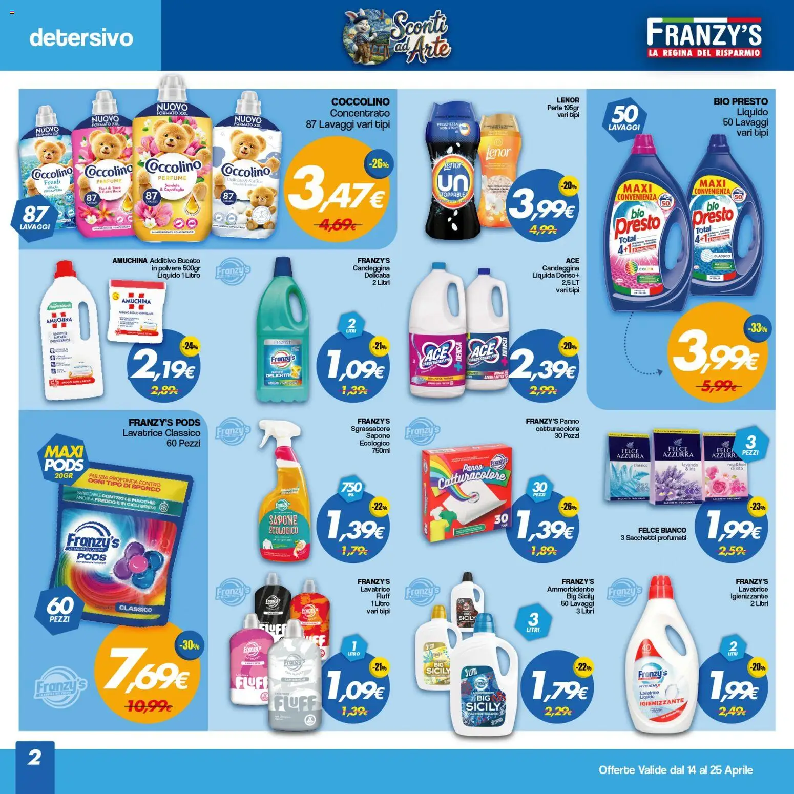 Volantino Franzy's del 14.04.2026 | Pagina: 2 | Prodotti: Sapone, Sgrassatore, Lavatrice, Lavanda