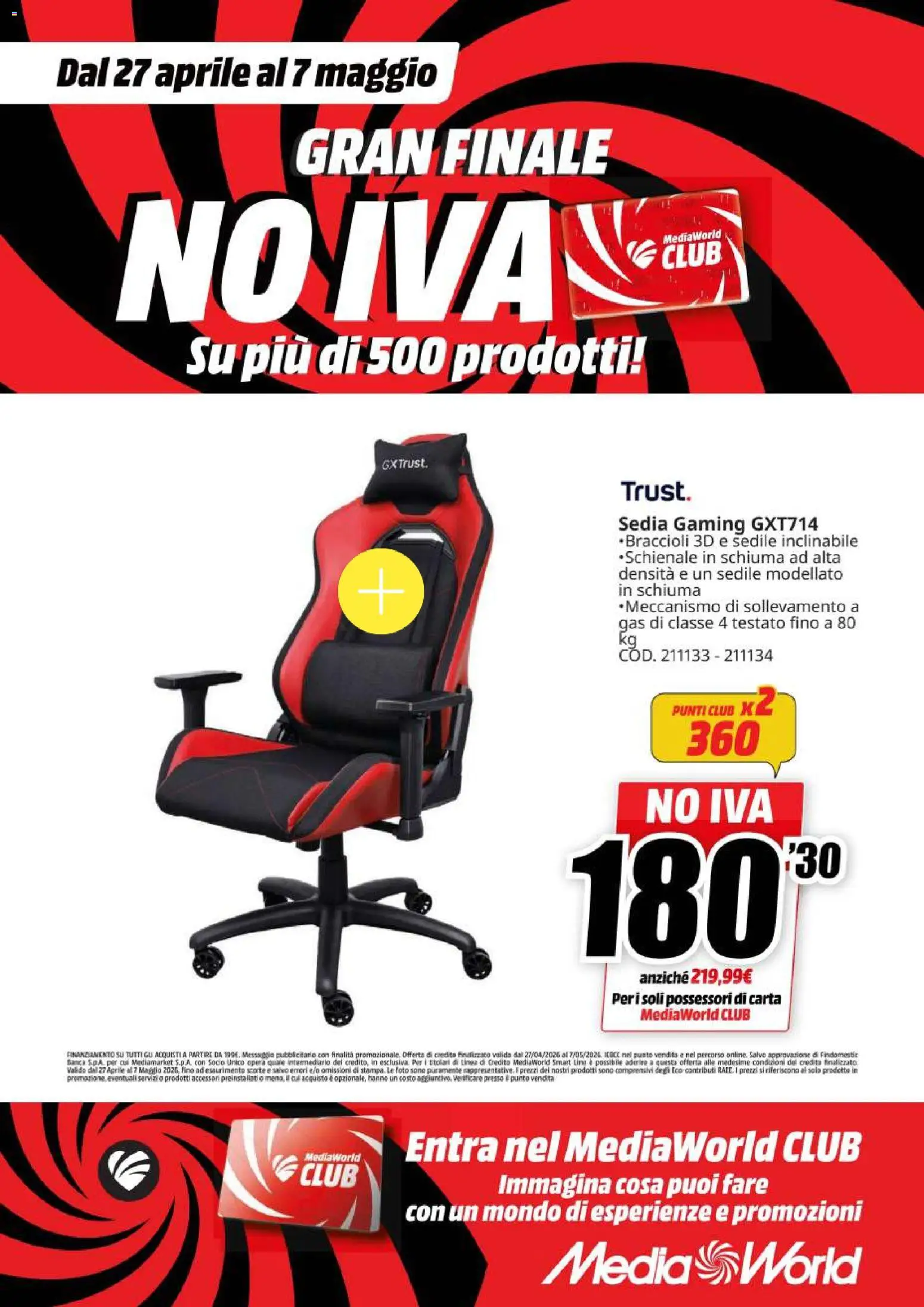 Volantino Media World del 27.04.2026 | Pagina: 29 | Prodotti: Sedia