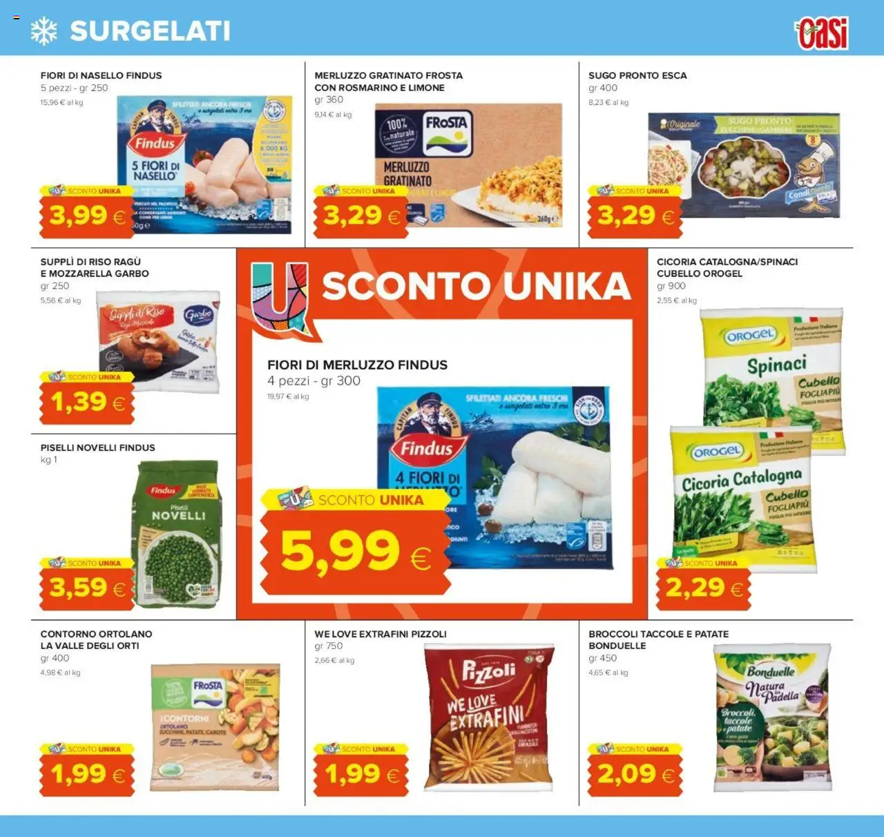 Volantino Oasi del 07.08.2025 | Pagina: 13 | Prodotti: Merluzzo, Spinaci, Zucchine, Nasello