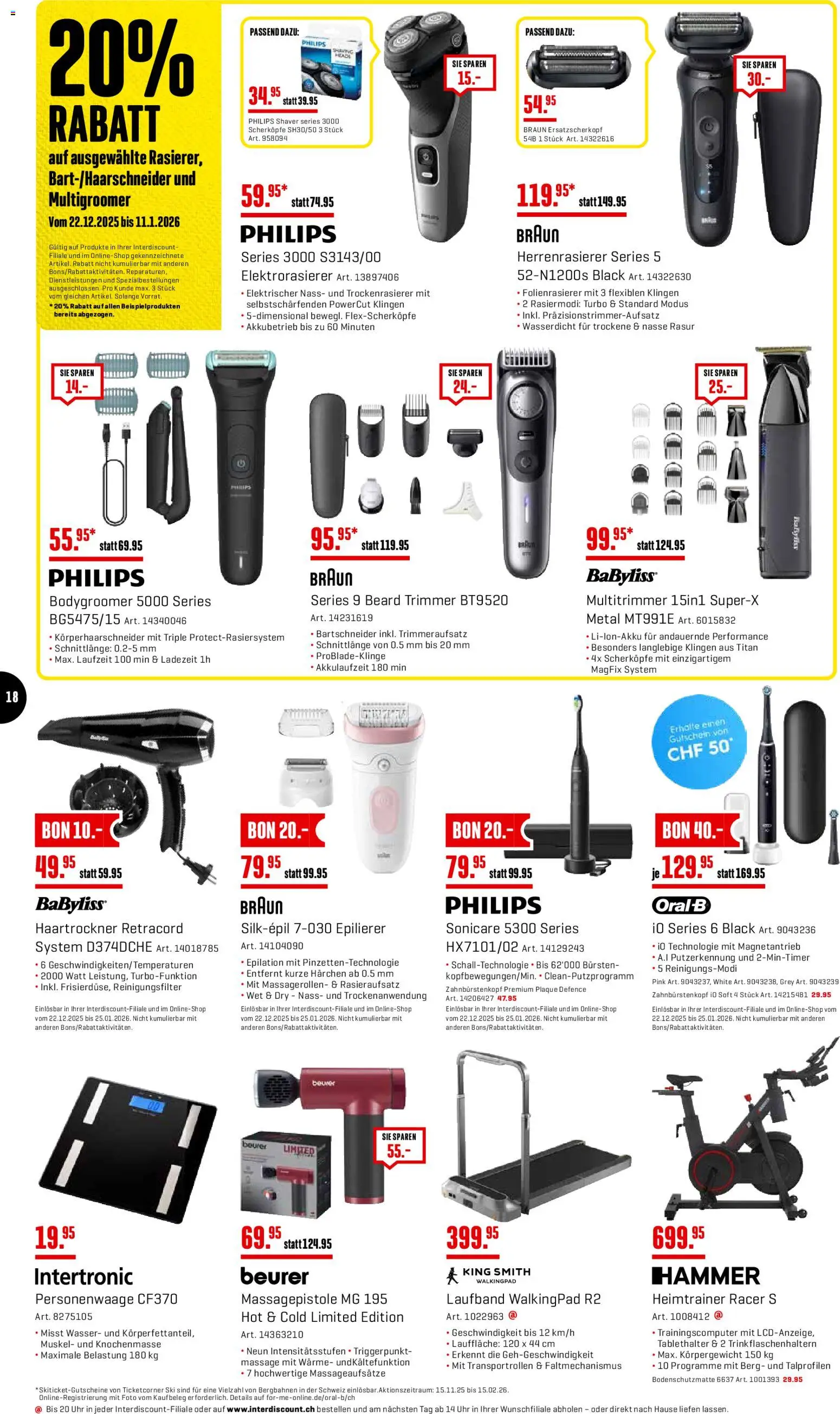 Interdiscount Aktionen – gültig ab 22.12.2025 | Seite: 18 | Produkte: Haartrockner, Heimtrainer, Massagepistole, Philips