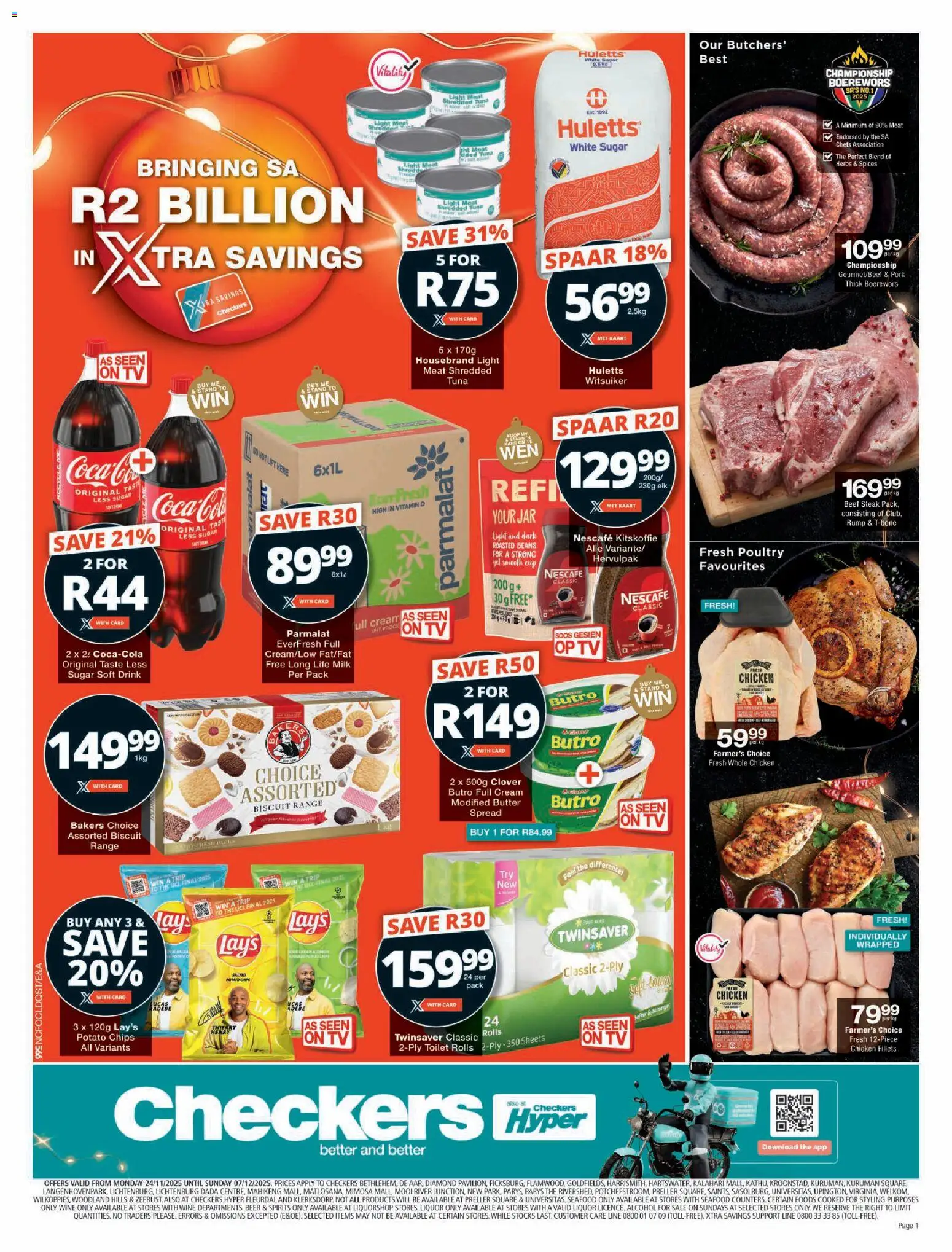 New Checkers catalogue – valid from 24.11.2025 | Page: 1 | Products: TV, Steak, Butter, Limpiador íntimo