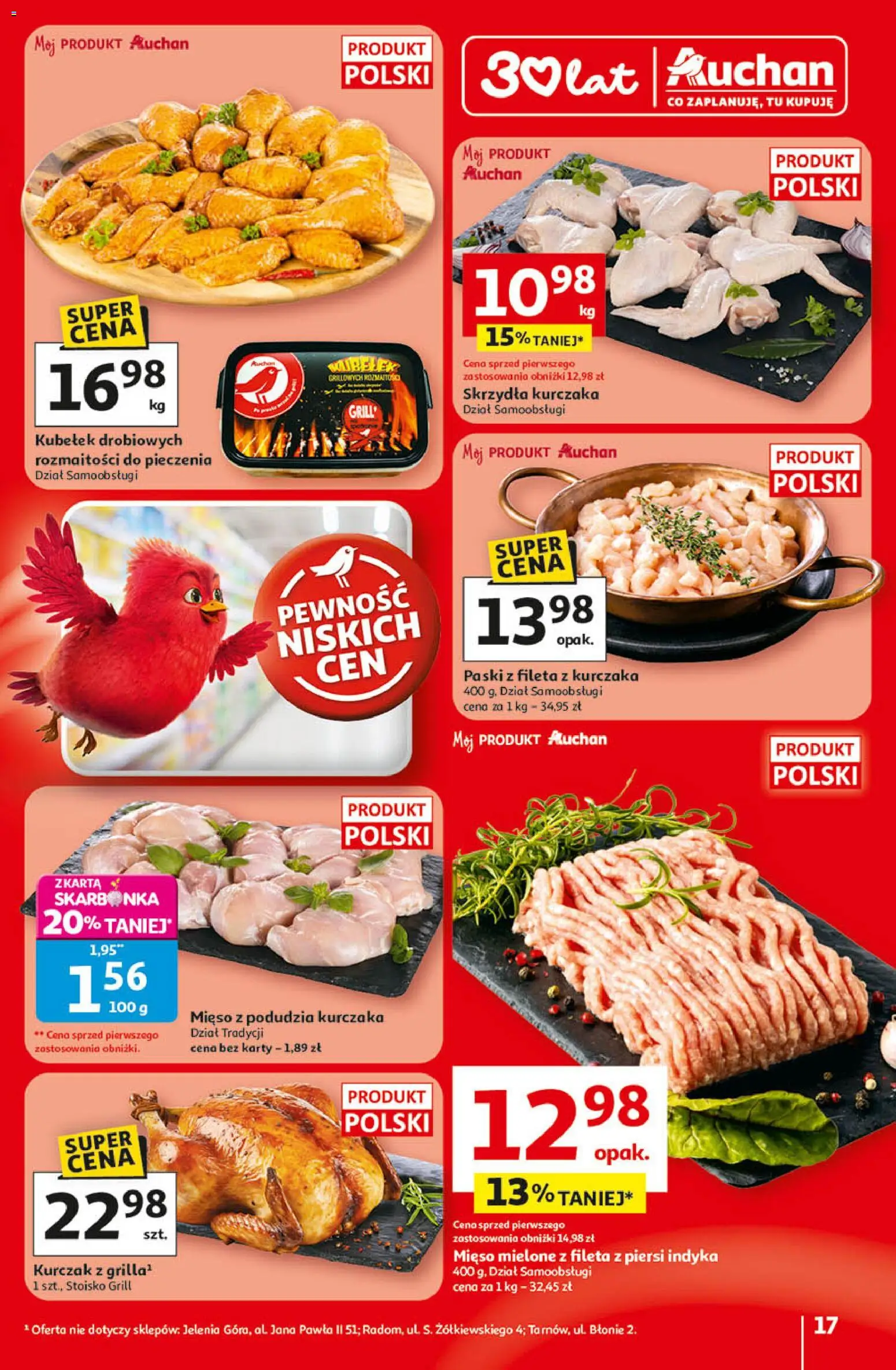 Auchan - Gazetka 30 Lat Hipermarket  od 09.04.2026 | Strona: 17 | Produkty: Kurczak, Piersi, Mięso, Grill