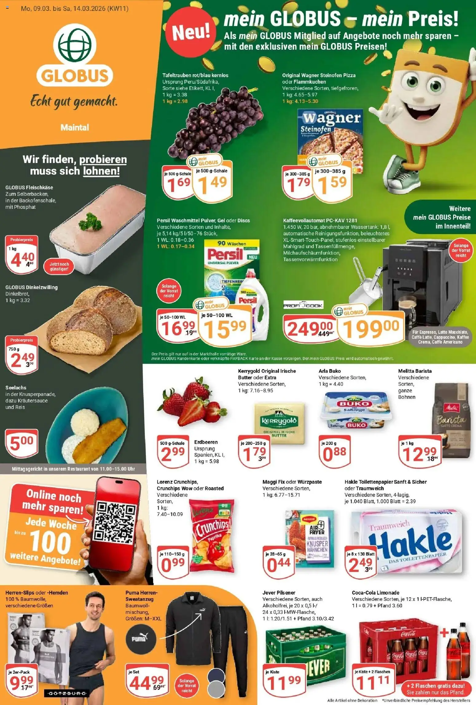 Globus prospekt Maintal-Dörnigheim	 – gültig ab 09.03.2026 | Seite: 1 | Produkte: Butter, Arla buko, Erdbeeren, Toilettenpapier