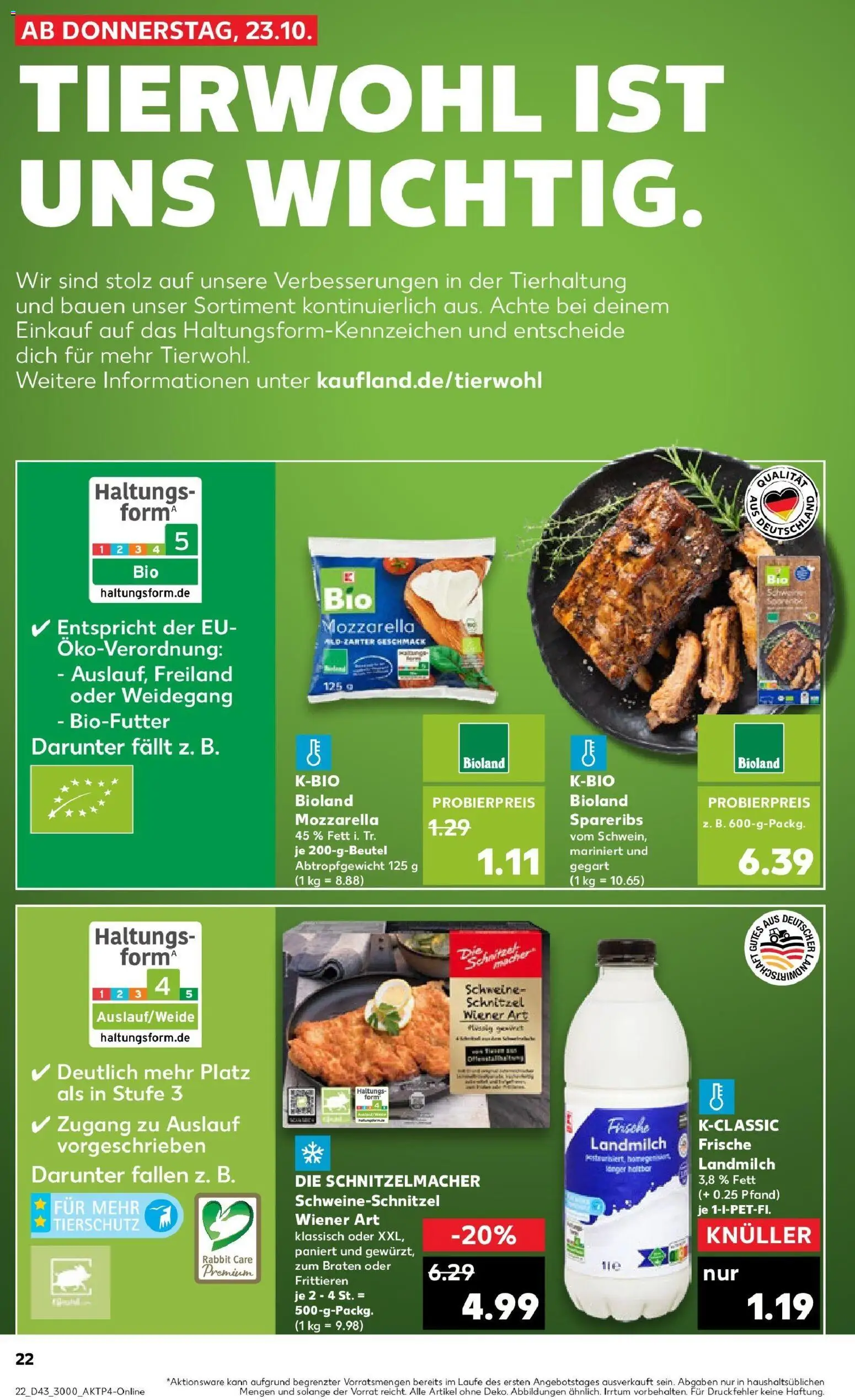 Kaufland prospekt Mosbach	 – gültig ab 23.10.2025 | Seite: 22 | Produkte: Mozzarella, Schnitzel