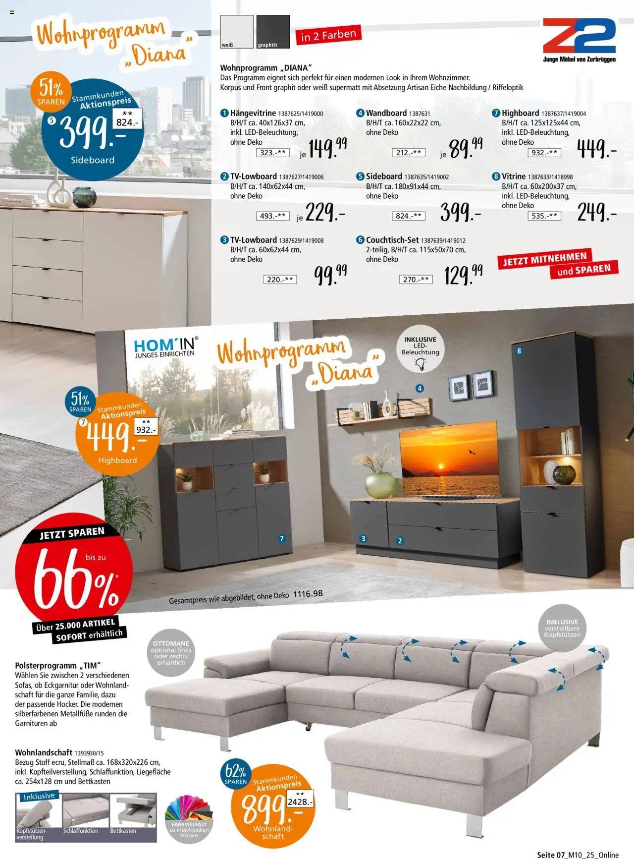 Zurbrüggen - Junges Wohnen - gültig ab dem 09.08.2025 | Seite: 7 | Produkte: Wohnlandschaft, Wandboard, Vitrine, Hängevitrine