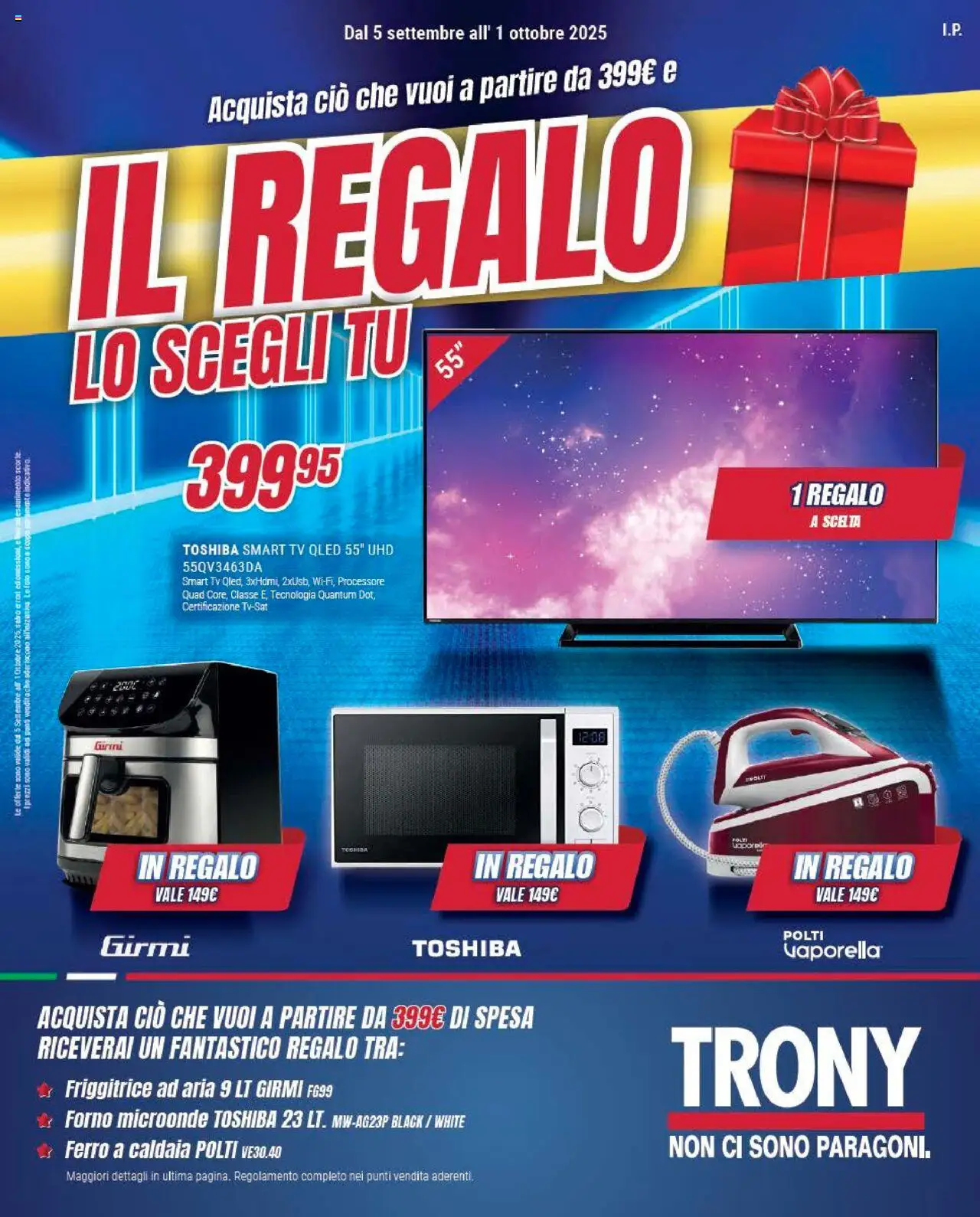 Volantino Trony del 05.09.2025 | Pagina: 1 | Prodotti: Microonde, Friggitrice ad aria, smart TV, TV