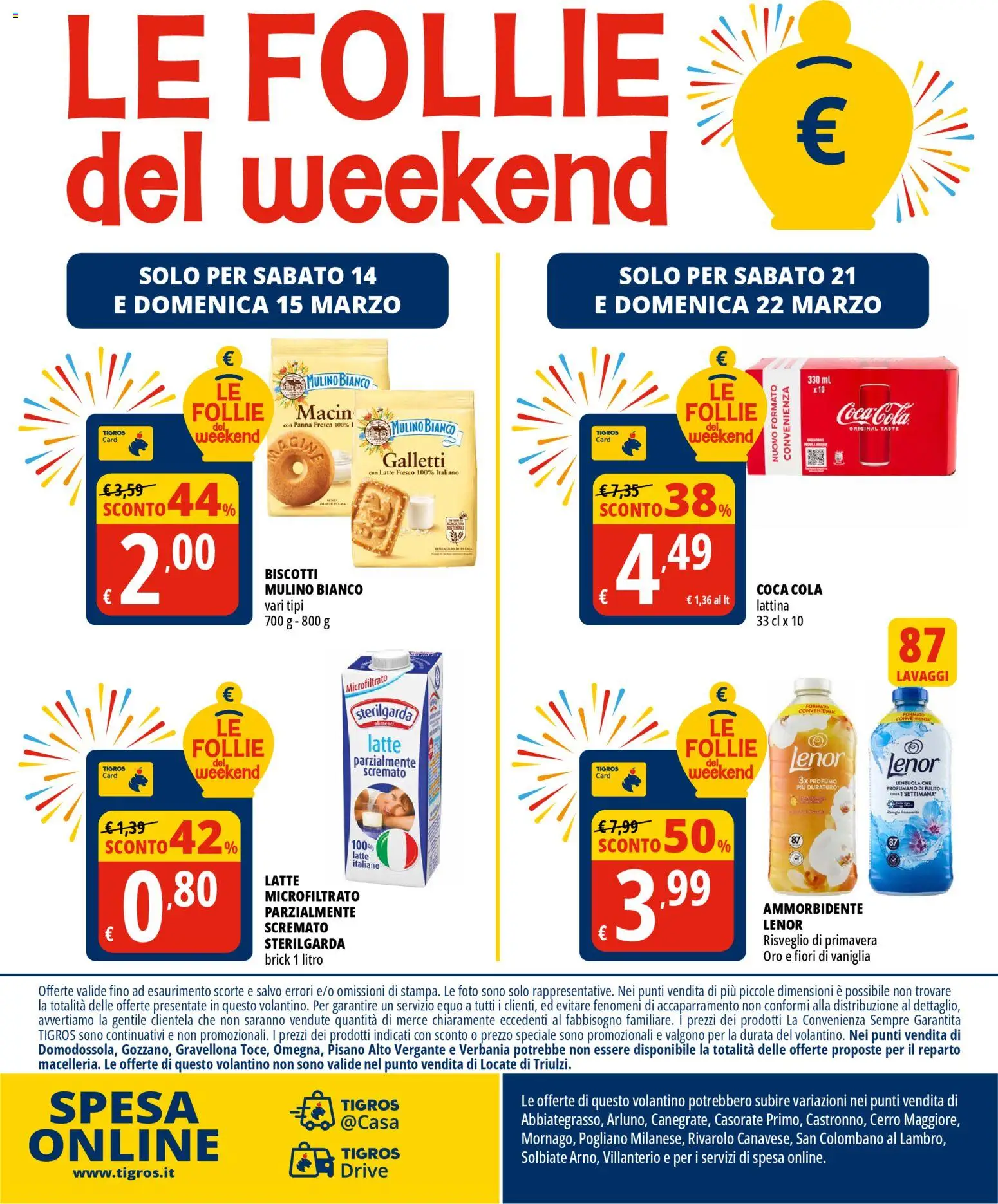 Volantino Tigros del 10.03.2026 | Pagina: 32 | Prodotti: Ammorbidente, Biscotti, Latte, Coca Cola