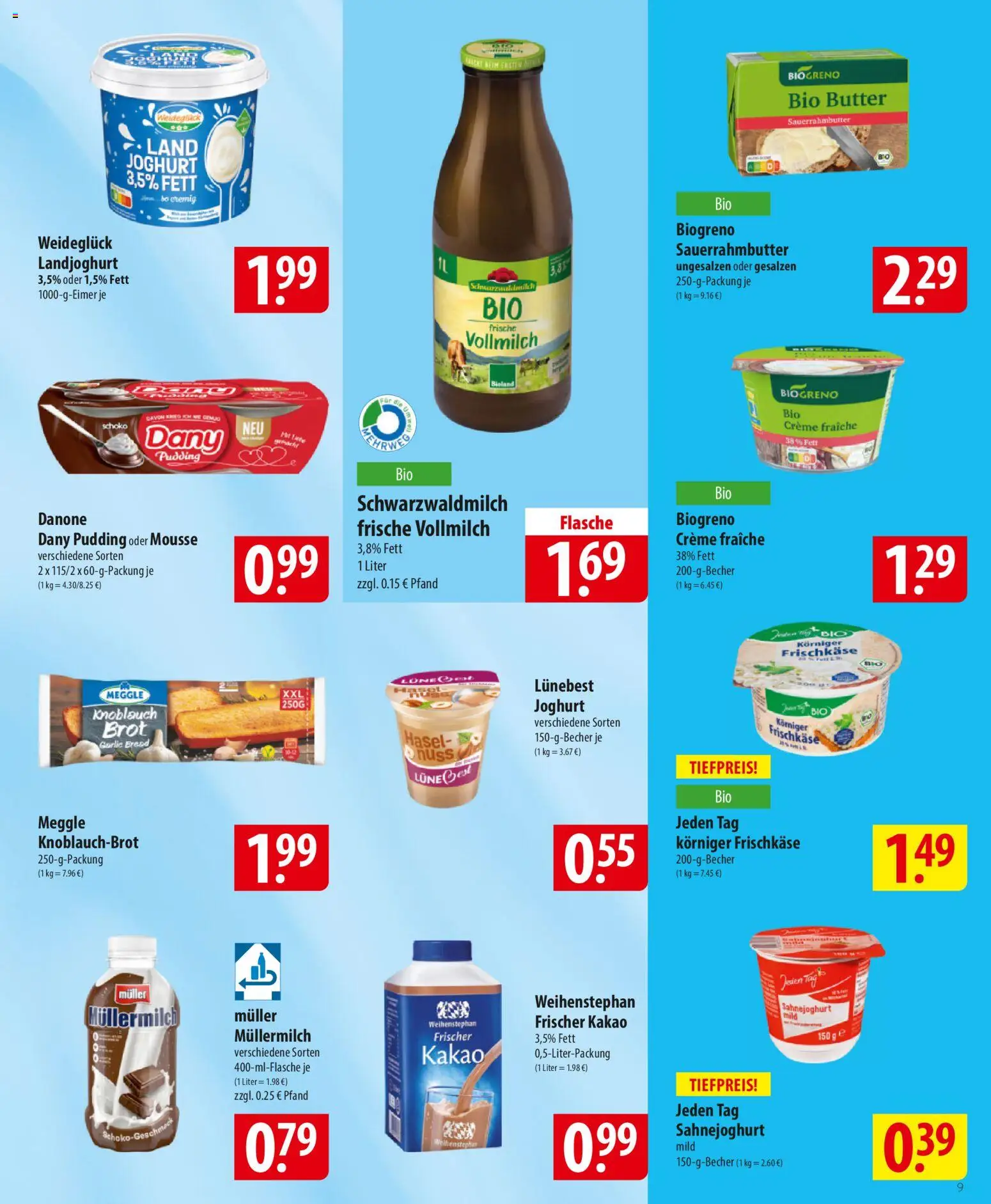 Famila Prospekt 	 – gültig ab 09.02.2026 | Seite: 9 | Produkte: Butter, Pudding, Brot, Müllermilch