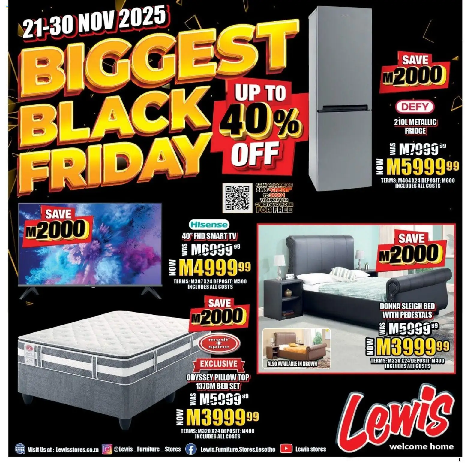 New Lewis Stores catalogue – valid from 21.11.2025 | Page: 1 | Products: Bed, Pillow, TV, Fridge