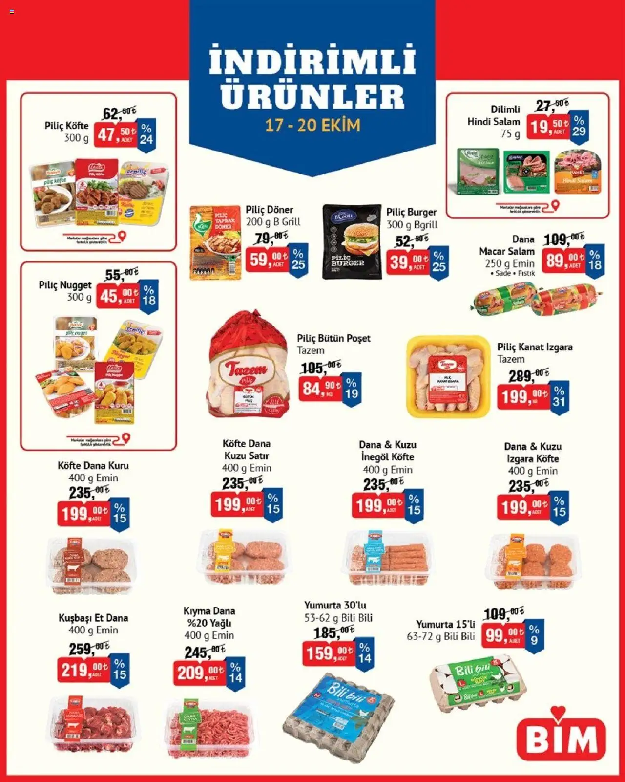 BİM  İndirim - 17.10.2025 tarihinden itibaren geçerlidir | Sayfa: 1 | Ürünler: Yumurta, Salam, Kıyma, Izgara