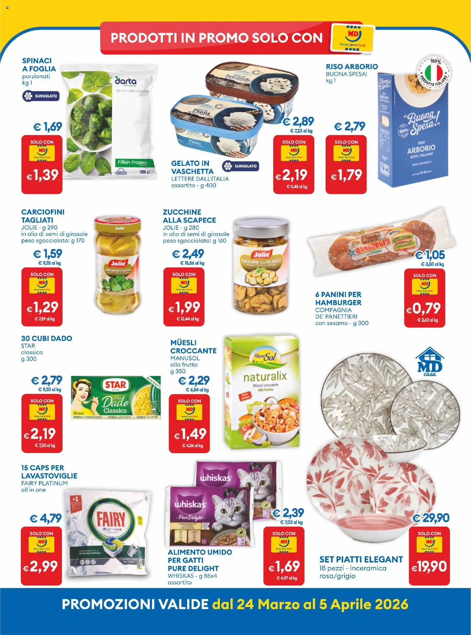 Volantino MD Discount del 24.03.2026 | Pagina: 22 | Prodotti: Lavastoviglie, Zucchine, Hamburger, Olio di semi di girasole