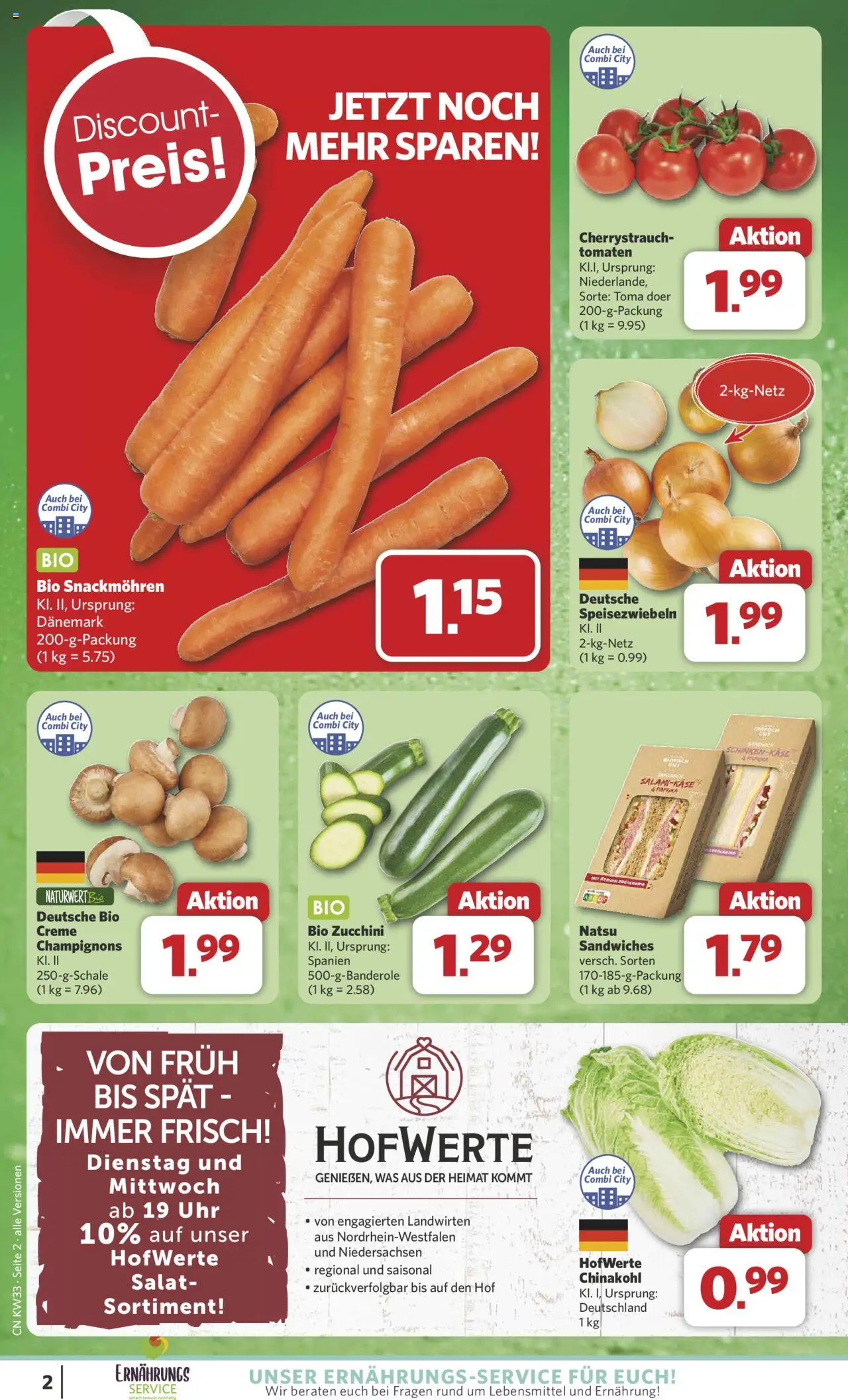 Combi Prospekt 	 - gültig ab dem 11.08.2025 | Seite: 2 | Produkte: Tomaten, Champignons, Paprika, Salat