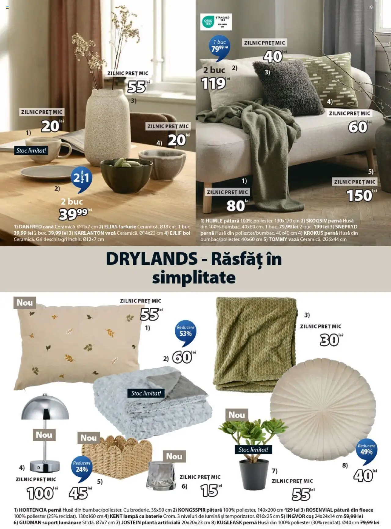 Noul catalog JYSK – valabil de la 26.09.2025 | Pagină: 19 | Produse: Pătură, Baterie, Lumânare, Farfurie