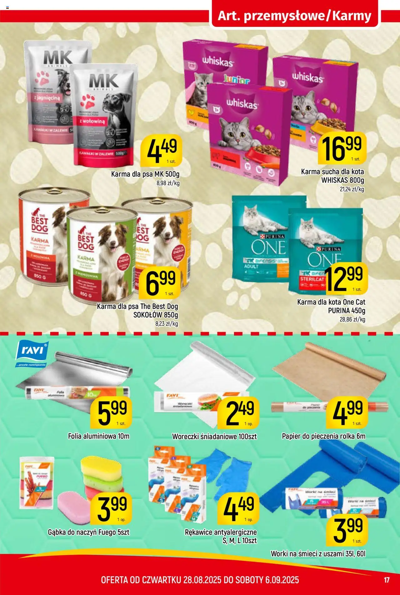 Piotruś Pan Gazetka od 28.08.2025 | Strona: 17 | Produkty: Papier do pieczenia, Karma dla kota, Karma dla psa, Wołowina