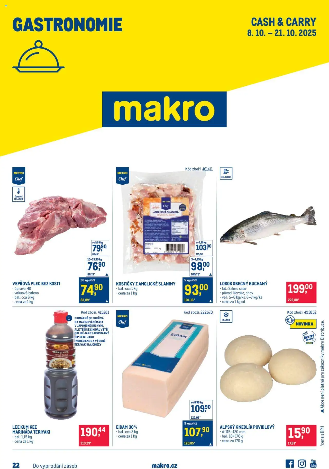 Makro leták - Gastronomie od 08.10.2025 | Strana: 1 | Produkty: Plec bez kosti, Eidam, Vepřová plec, Slanina