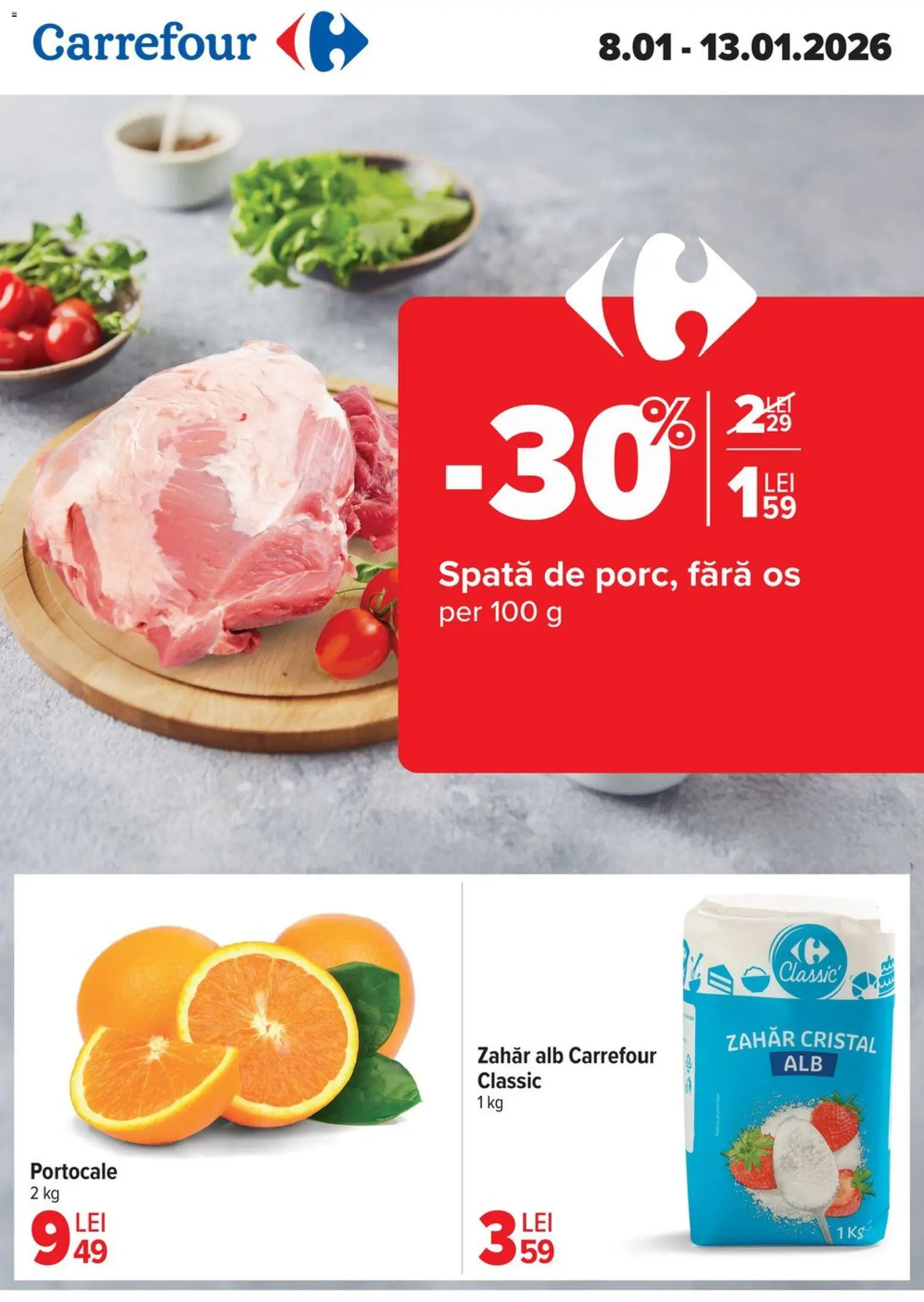 Noul catalog Carrefour – valabil de la 08.01.2026 | Pagină: 1 | Produse: Portocale, Zahăr
