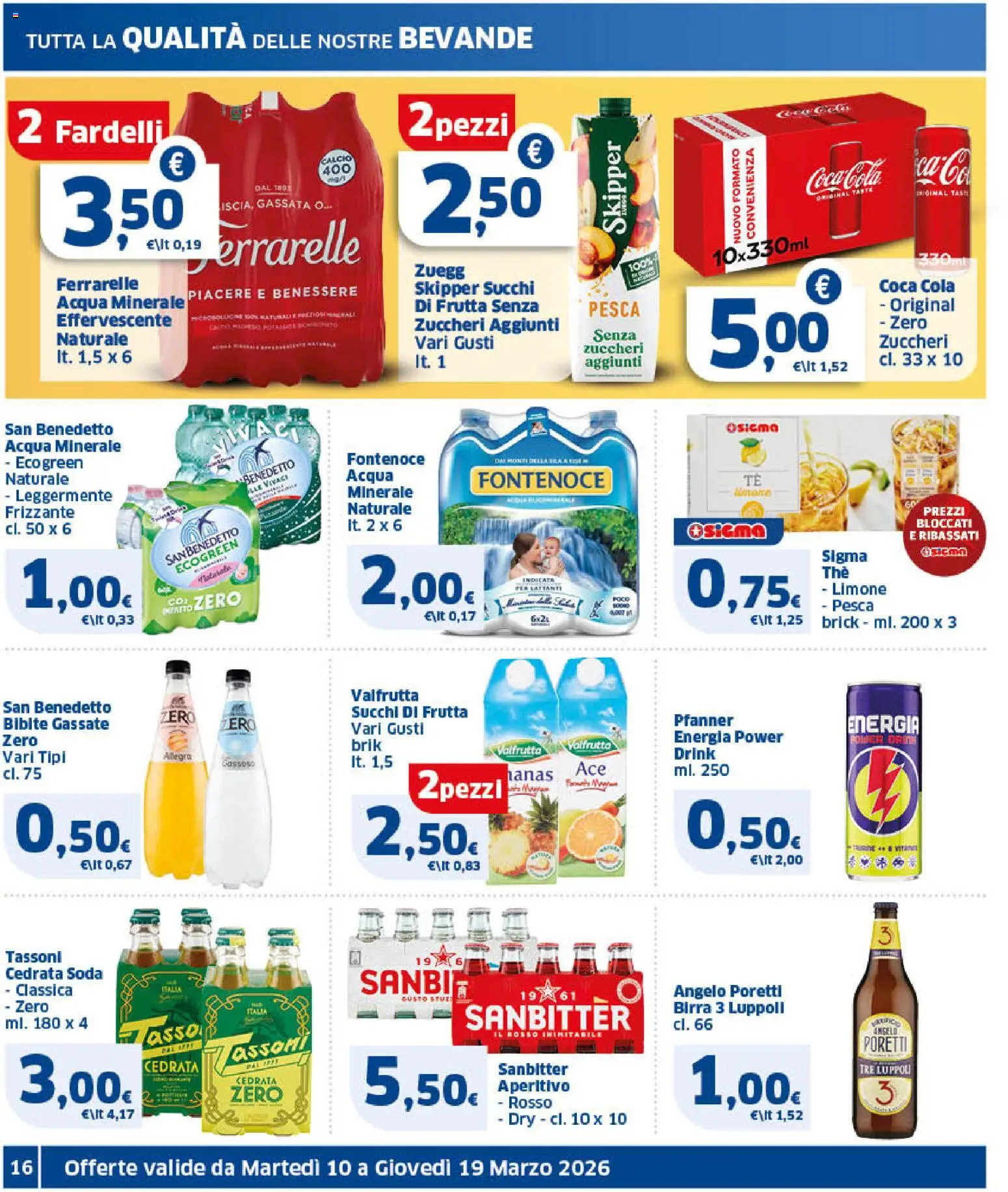 Volantino SIGMA del 10.03.2026 | Pagina: 16 | Prodotti: Birra, Pesca, Cedrata, Ferrarelle
