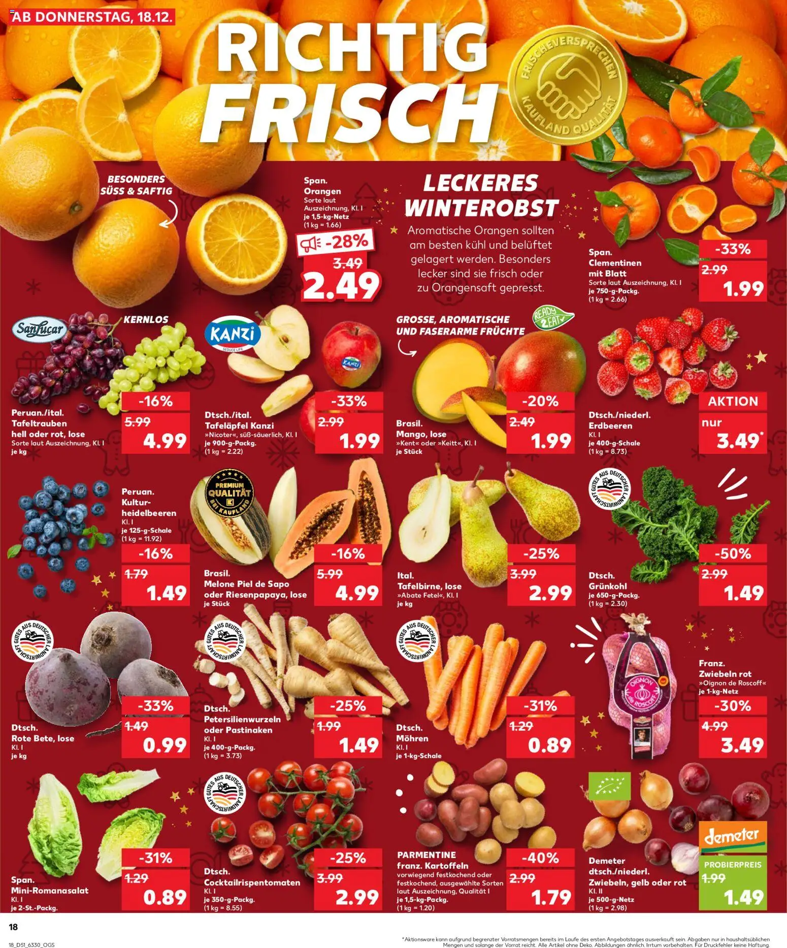 Kaufland prospekt Kiel	 – gültig ab 21.12.2025 | Seite: 18 | Produkte: Orangensaft, Mohren, Zwiebeln, Erdbeeren