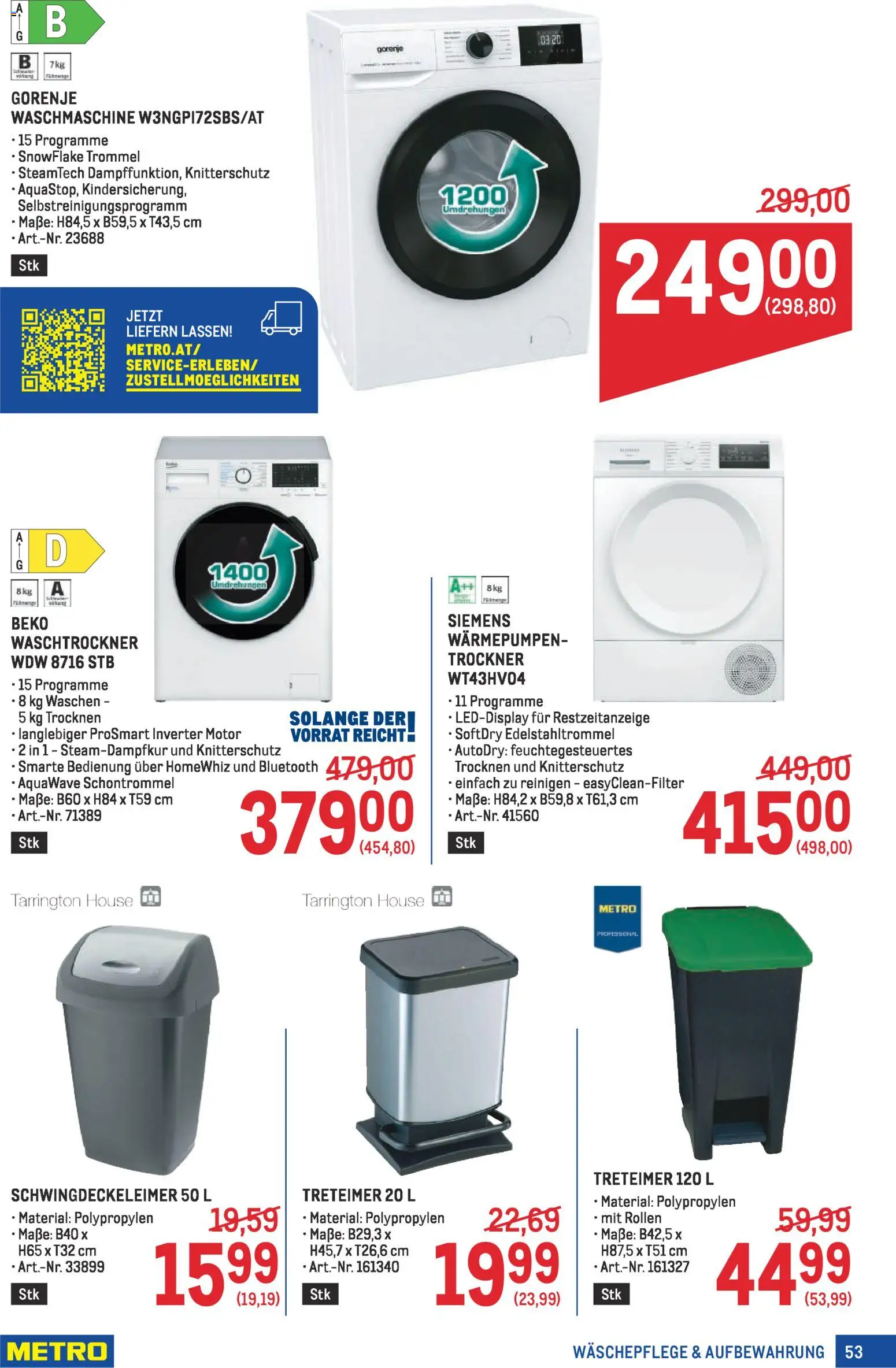 Metro Profi gültig ab 08.01.2026 | Seite: 53 | Produkte: Waschmaschine, Trockner