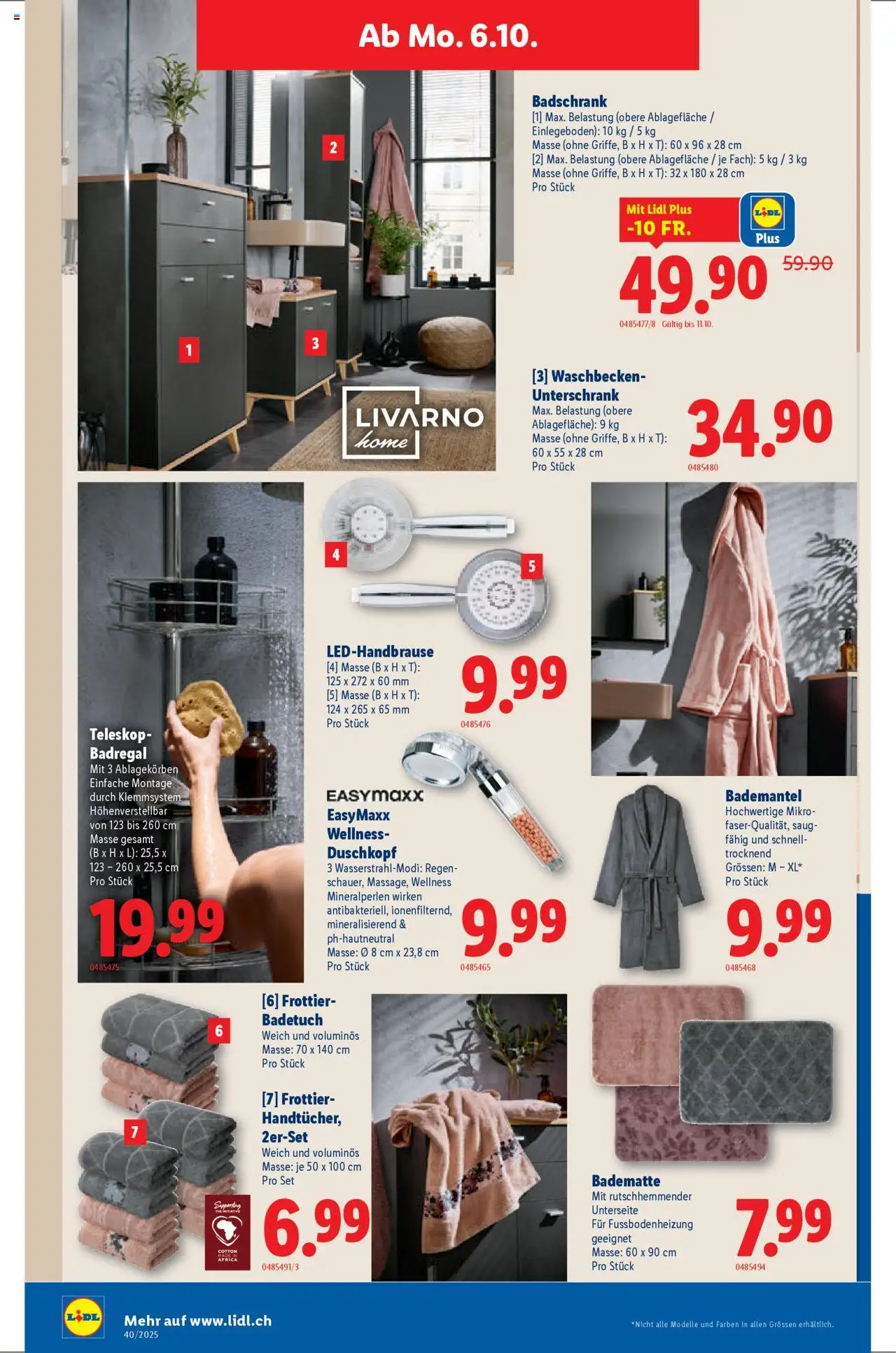 Lidl Aktionen – gültig ab 02.10.2025 | Seite: 30 | Produkte: Waschbecken, Badregal, Unterschrank, Bademantel