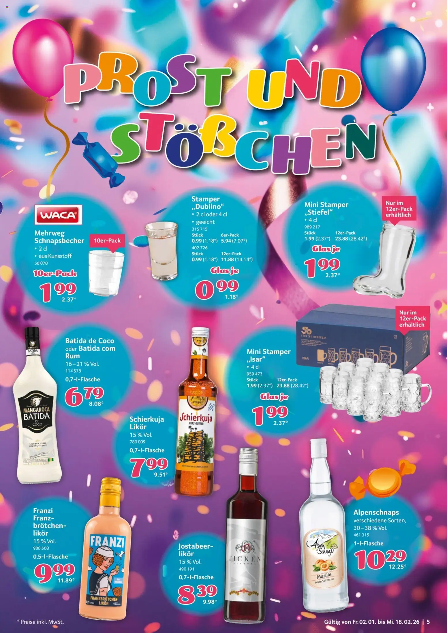 Selgros Karneval – gültig ab 02.01.2026 | Seite: 5 | Produkte: Schnaps, Likör, Batida de coco