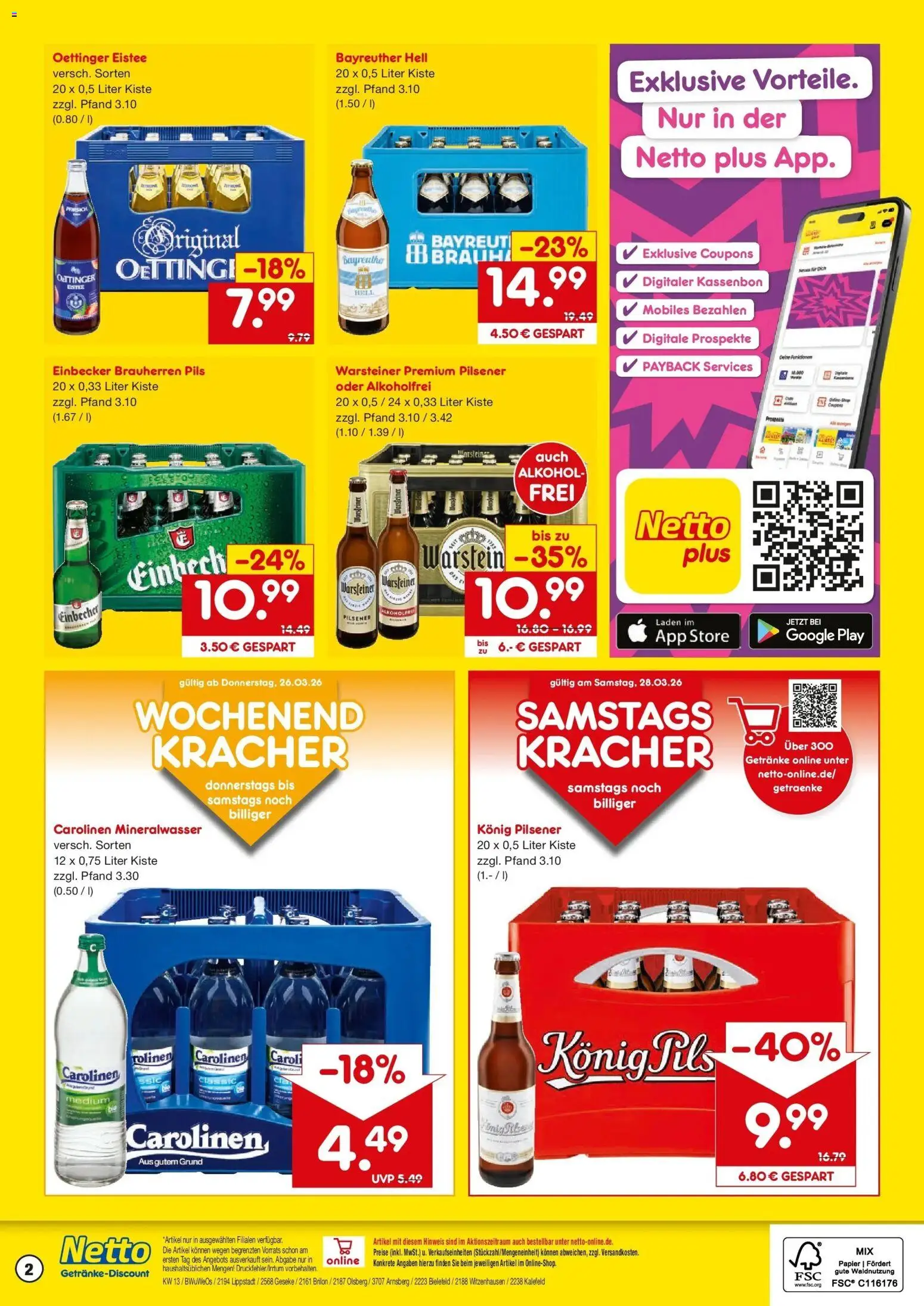 Netto Marken-Discount Prospekt Brilon	 – gültig ab 23.03.2026 | Seite: 2 | Produkte: Bayreuther hell, Pils, Oettinger, Warsteiner
