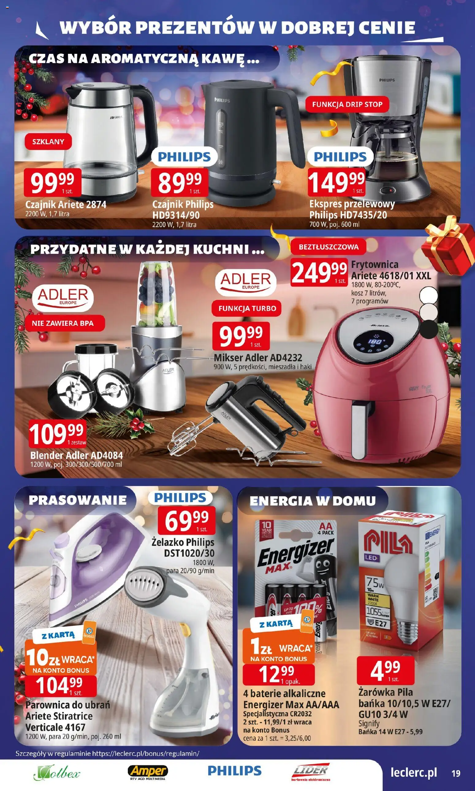 E.Leclerc Gazetka - Wrocław prezenty od 02.12.2025 | Strona: 19 | Produkty: Karta, Czajnik, Mikser, Kosz