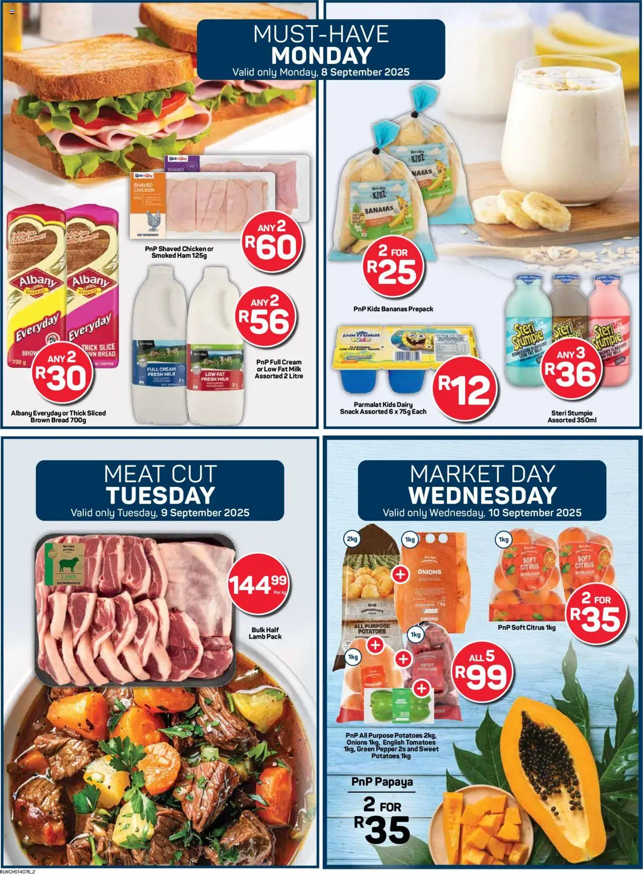 New Pick n Pay catalogue – valid from 08.09.2025 | Page: 2 | Products: Milk, Bread, Bananas, Potatoes