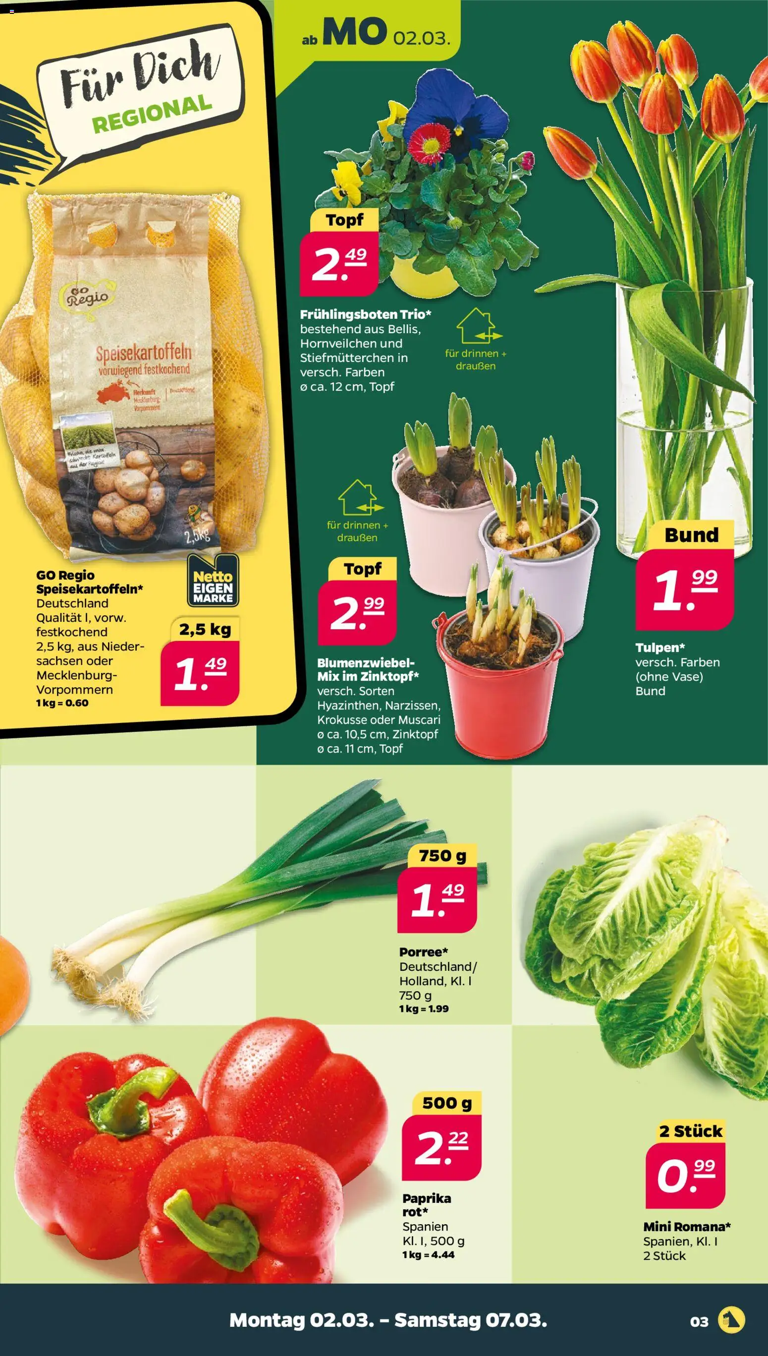 Netto Prospekt 	 – gültig ab 02.03.2026 | Seite: 3 | Produkte: Stiefmutterchen, Vase, Paprika