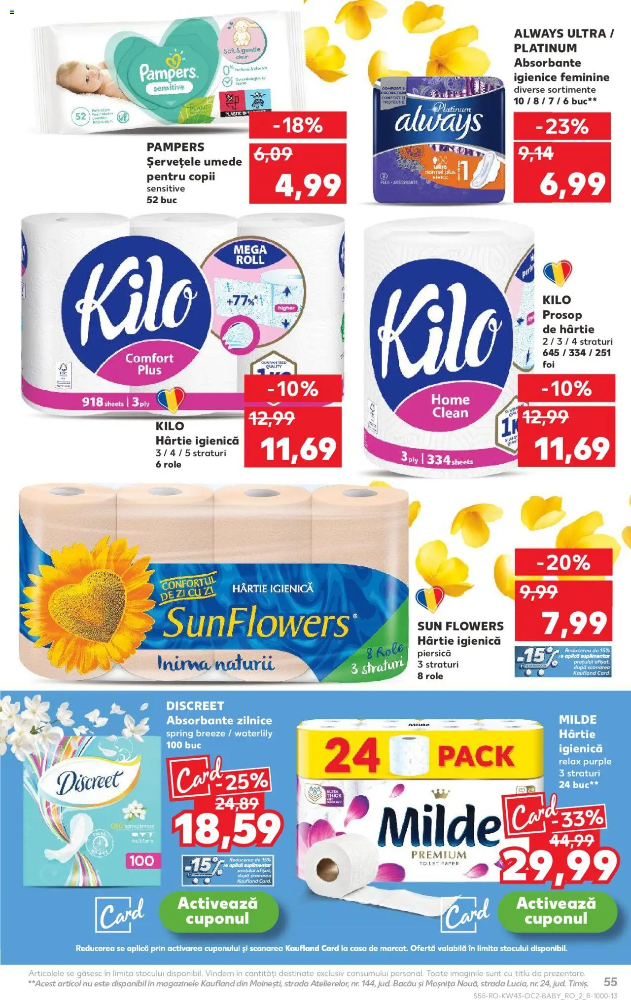 Noul catalog Kaufland – valabil de la 22.10.2025 | Pagină: 55 | Produse: Piersică, Role, Șervețele umede, Absorbante