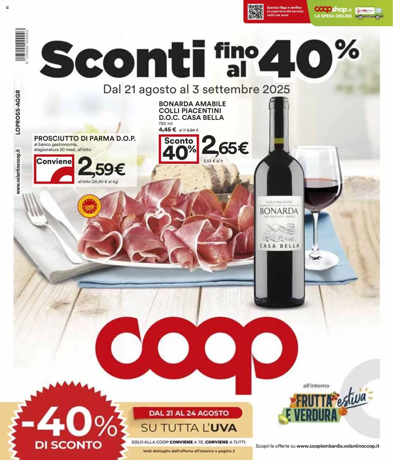 Volantino COOP del 21.08.2025 | Pagina: 1 | Prodotti: Prosciutto di Parma, Frutta, Prosciutto