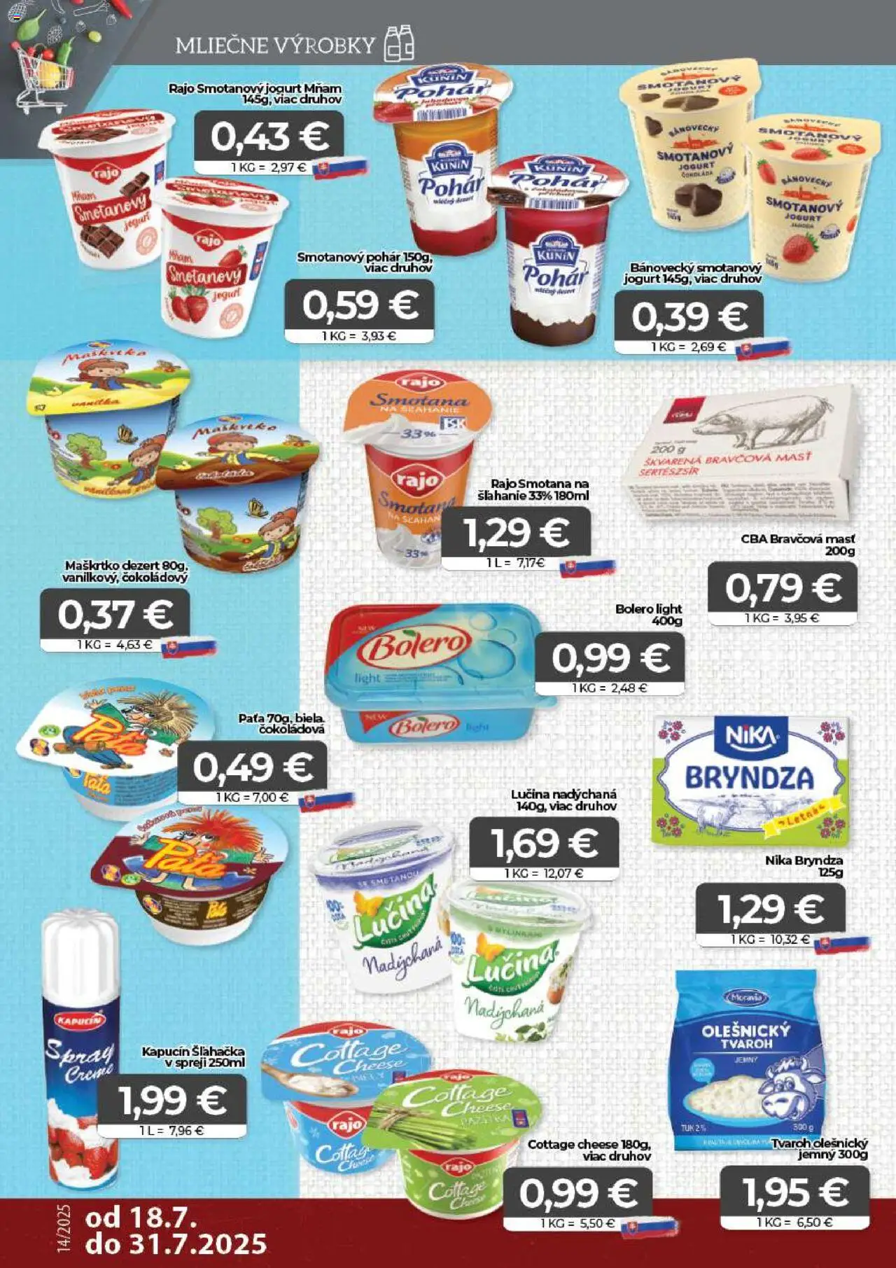 CBA Komfos leták │ platný od 18.07.2025 | Strana: 4 | Produkty: Jogurt, Bryndza, Tvaroh, Šľahačka