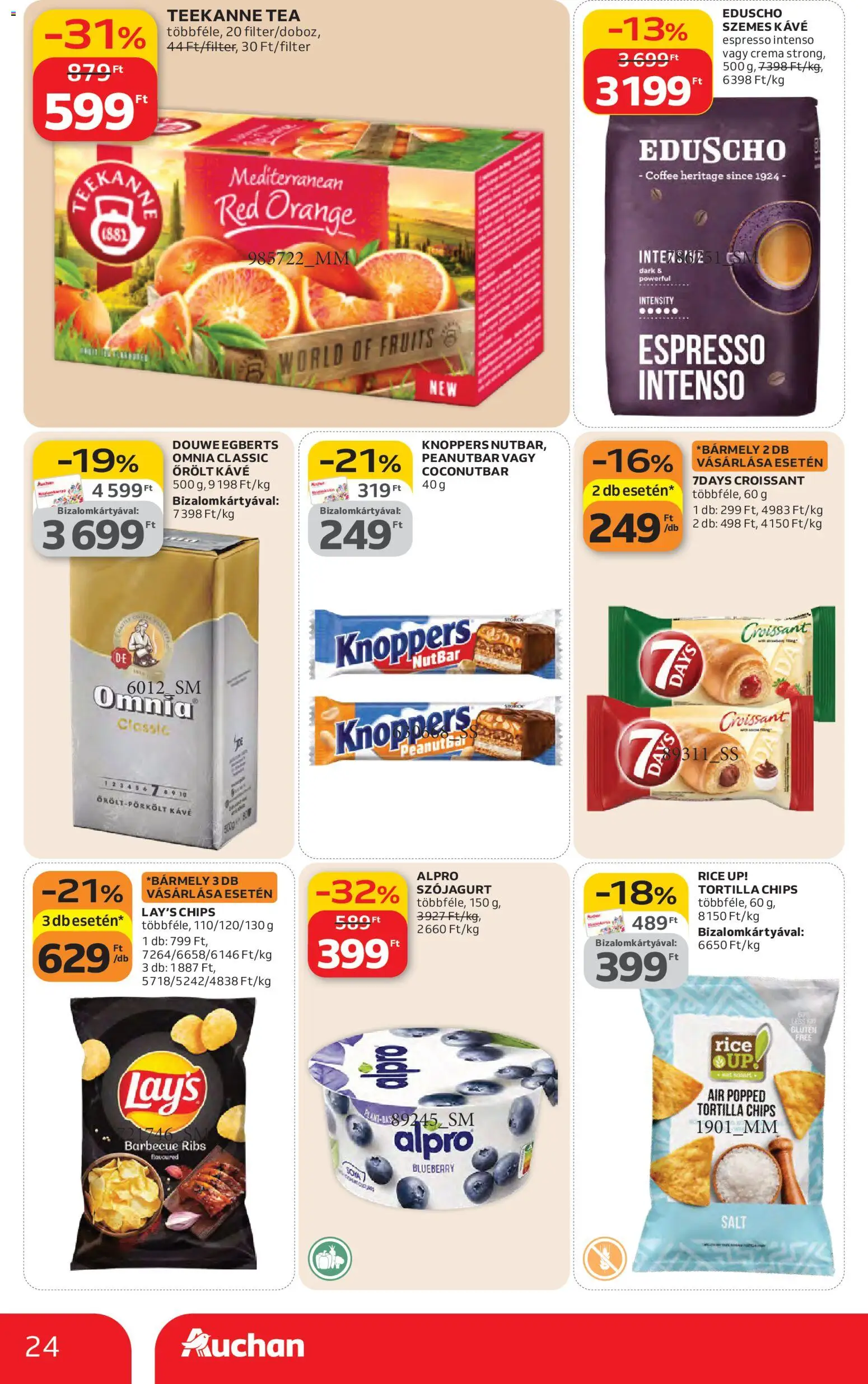 Auchan akciós ujság - amely érvényes a következő dátumtól: 26.02.2026 | Oldal: 24 | Termékek: Chips, Croissant, Tea, Őrölt kávé