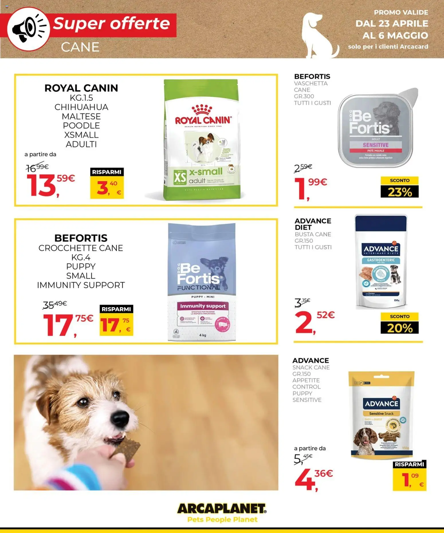 Volantino Arcaplanet del 23.04.2026 | Pagina: 20 | Prodotti: Paté, Maiale, Crocchette, Crocchette cane