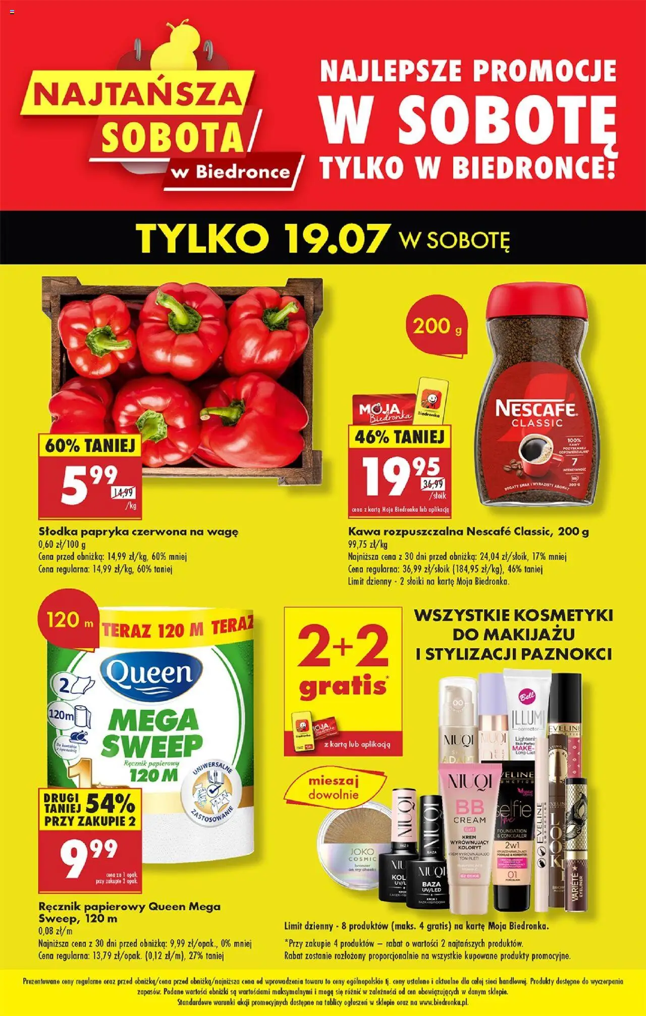 Biedronka gazetka - Najtańsza sobota od 19.07.2025 | Strona: 1 | Produkty: Kosmetyki, Bell, Kawa, Krem