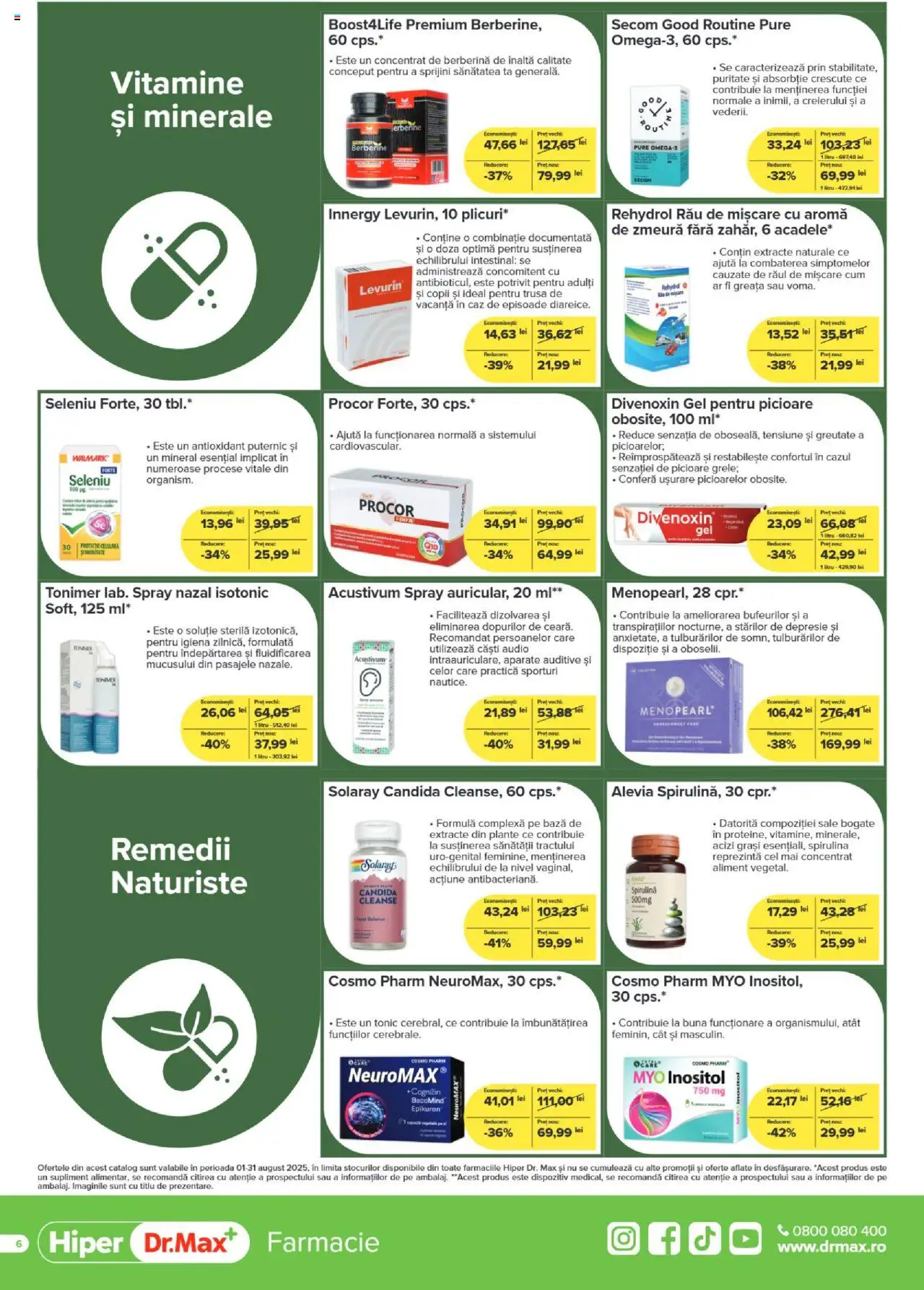 Dr.Max catalog - Hiper-farmacii – valabil de la 01.08.2025 | Pagină: 6 | Produse: Zmeură, Audio, Căști