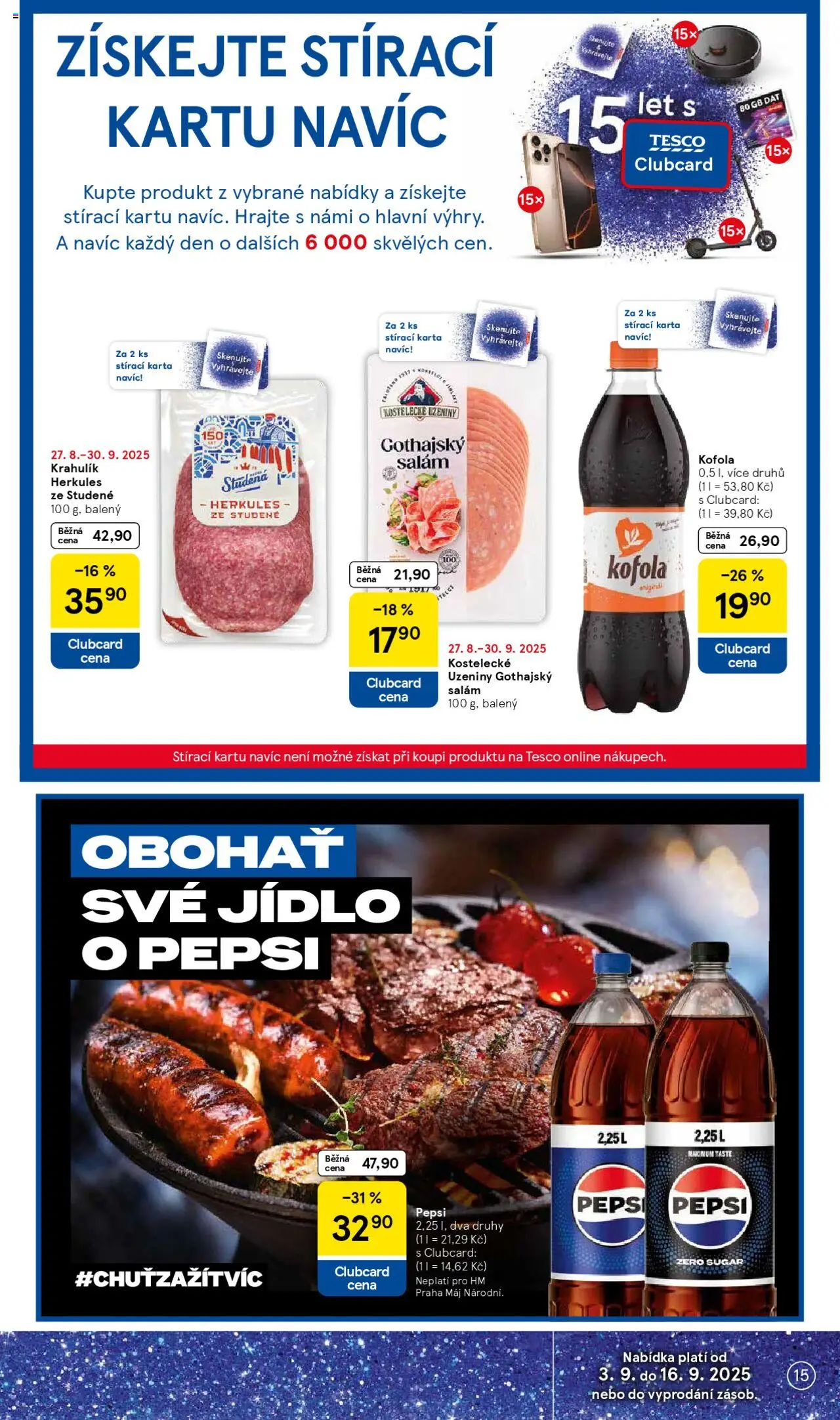 Tesco leták - Hypermarket od 10.09.2025 | Strana: 15 | Produkty: Salám, Uzeniny, Gothajský salám, Kofola