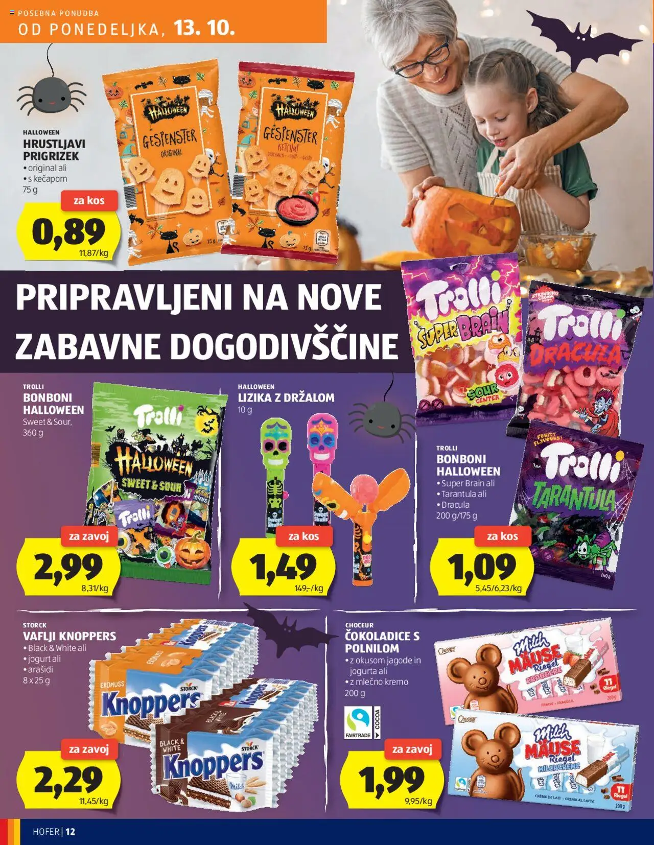 Novi Hofer katalog ponudbe – veljaven od 09.10.2025 | Stran: 12 | Izdelki: Arašidi, Vaflji, Kos, Jogurt