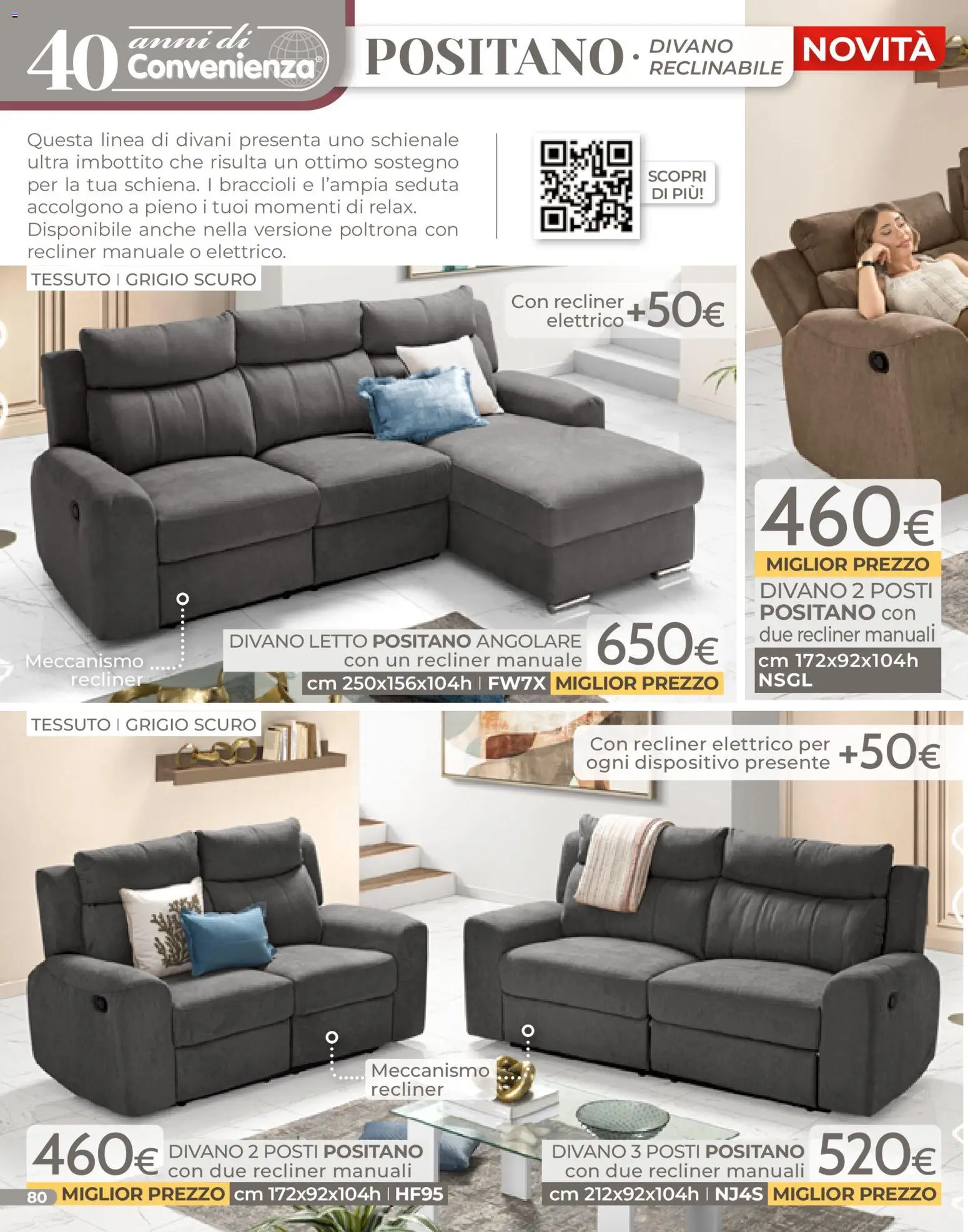 Volantino Mondo Convenienza del 04.01.2026 | Pagina: 80 | Prodotti: Divano letto, Braccioli, Letto, Poltrona