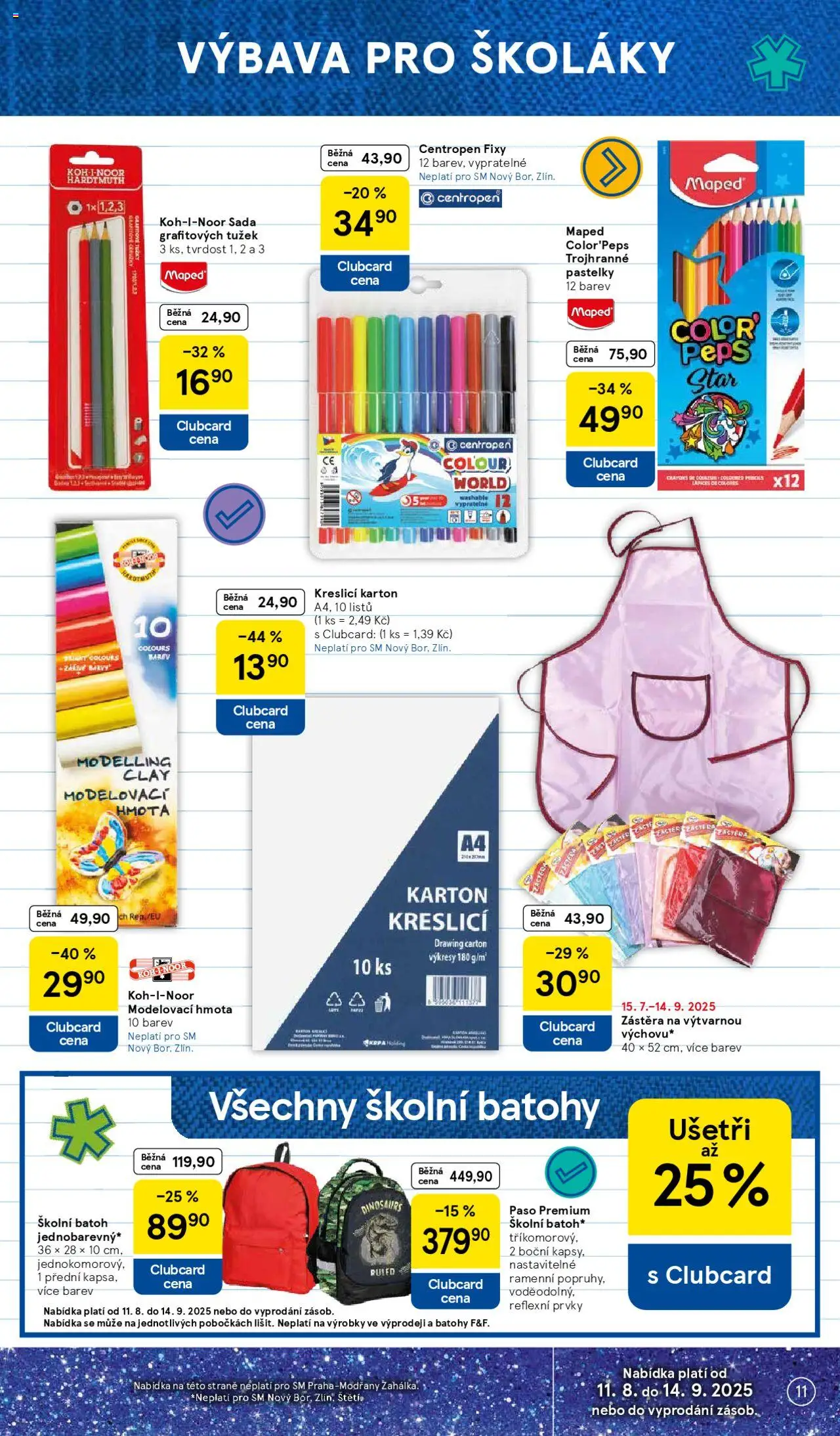 Tesco leták - Supermarket od 13.08.2025 | Strana: 11 | Produkty: Batohy, Pastelky, Zástěra, Fixy