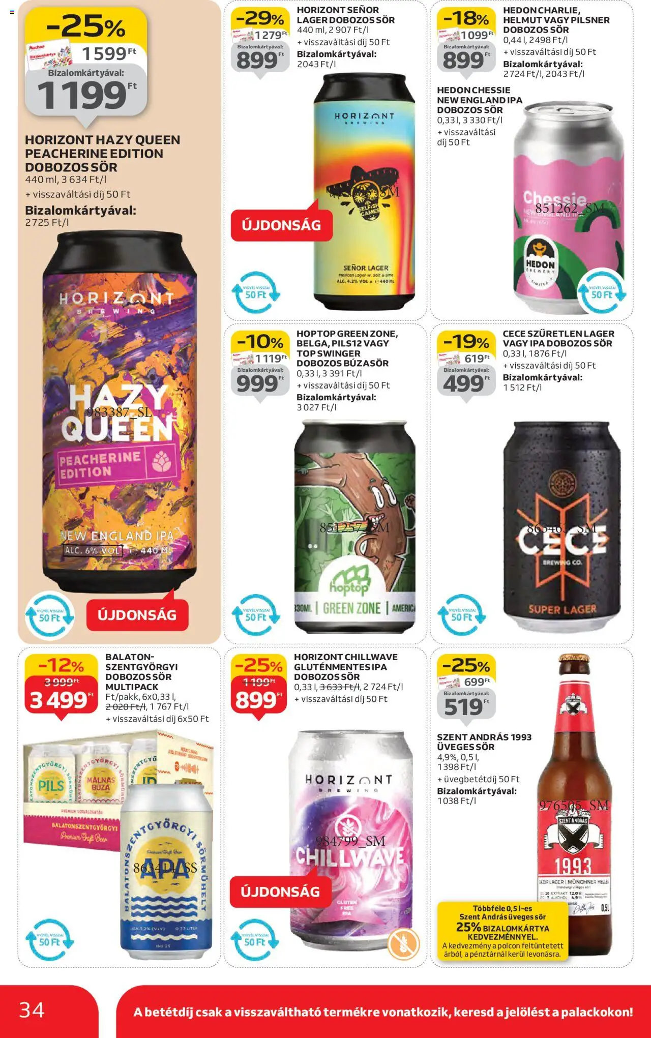 Auchan akciós ujság - amely érvényes a következő dátumtól: 16.10.2025 | Oldal: 34 | Termékek: Búzasör, Dobozos sör, Sör, Gluténmentes