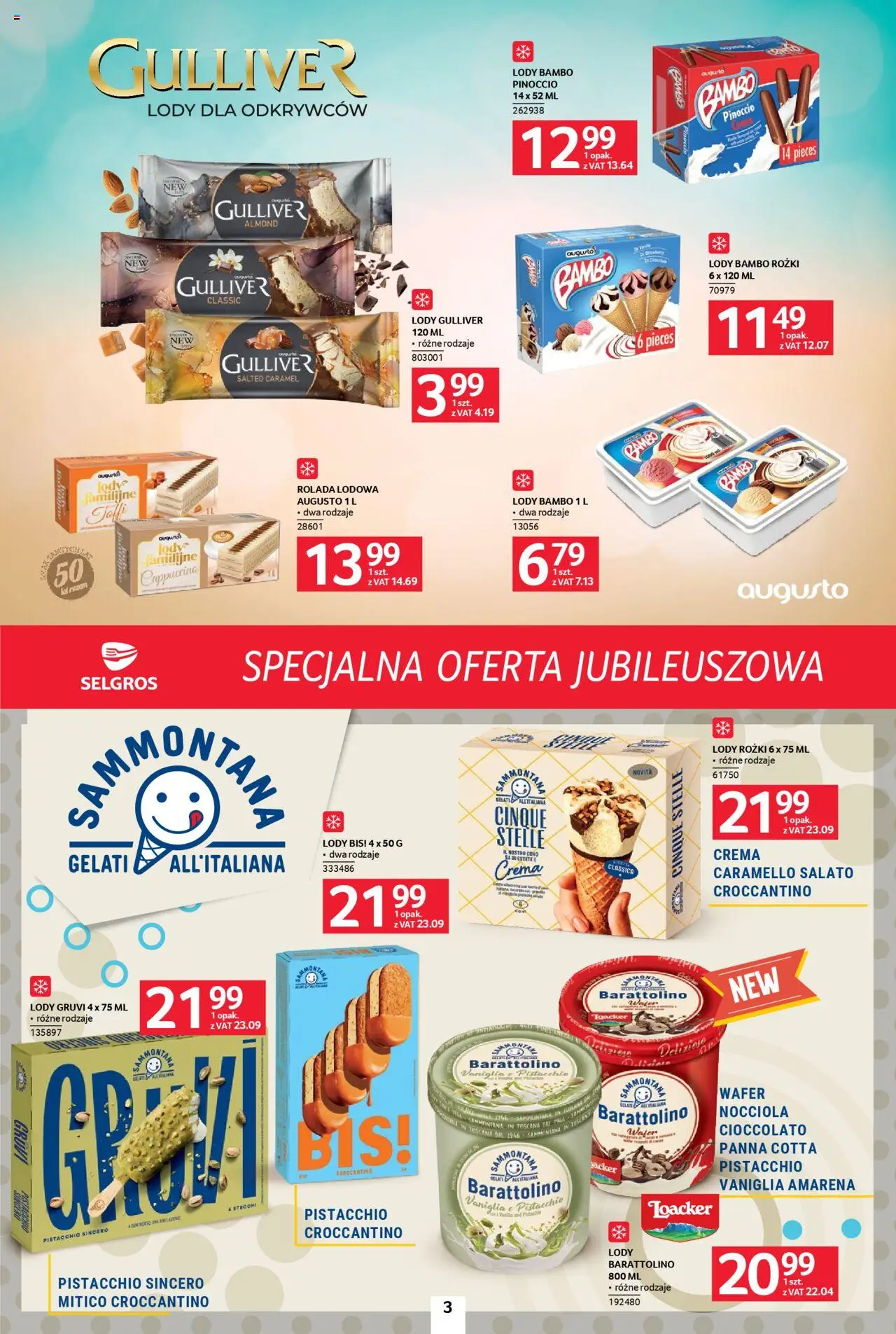 Selgros cash&carry Gazetka - Specjalna oferta jubileuszowa od 14.08.2025 | Strona: 3 | Produkty: Lody bambo, Rolada, Lody rożki, Lody