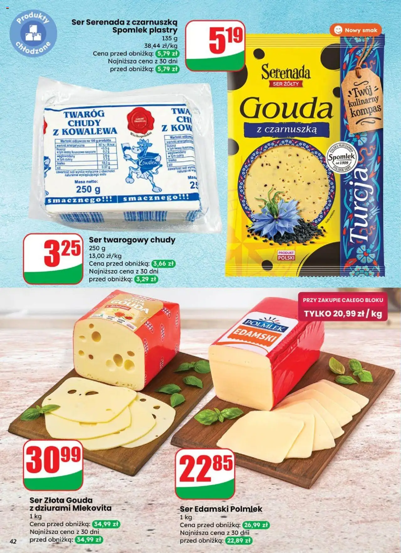 Dino Gazetka od 15.10.2025 | Strona: 42 | Produkty: Ser żółty, Twaróg chudy, Czarnuszka, Ser edamski