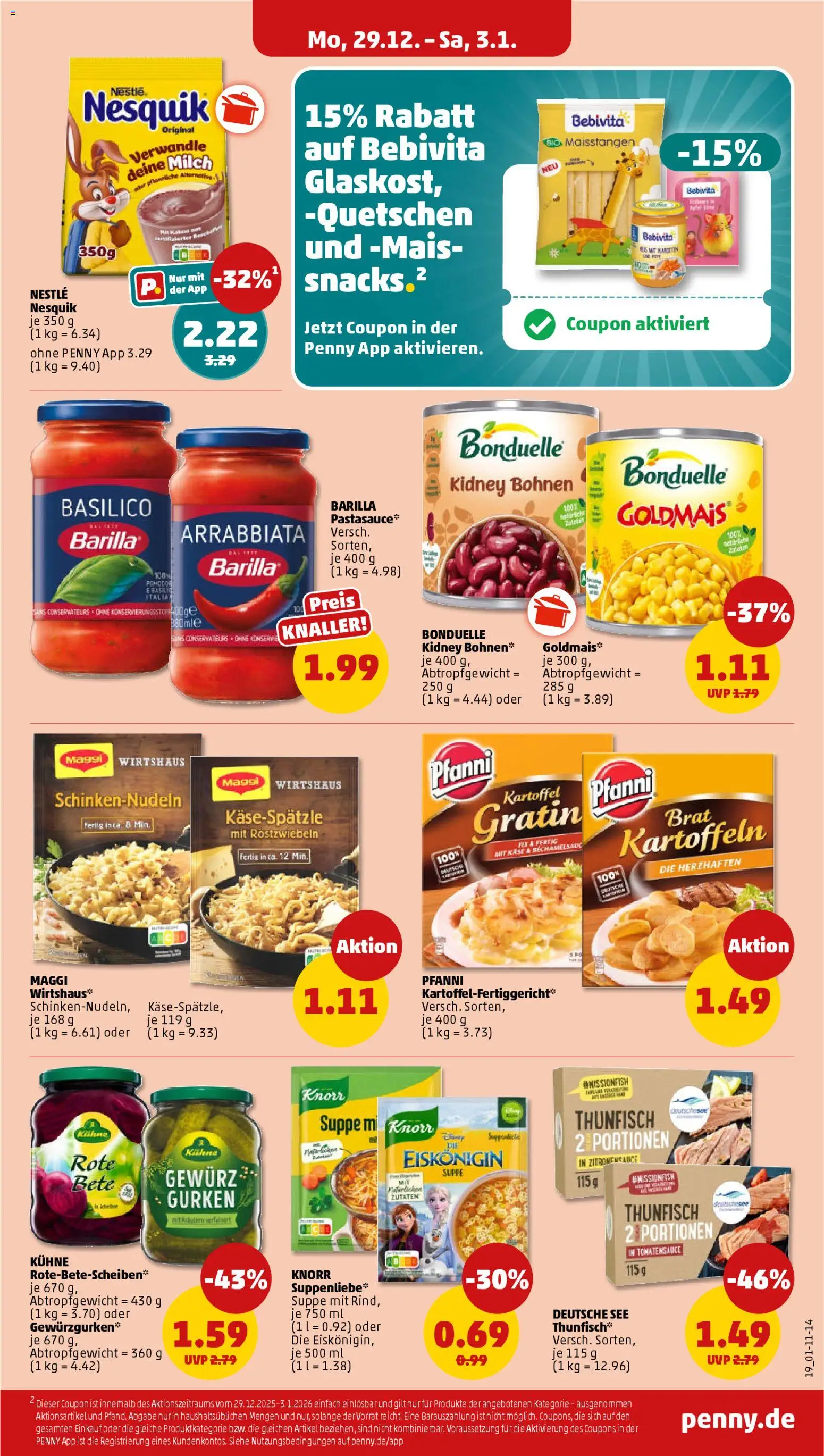 Penny Prospekt 	 – gültig ab 29.12.2025 | Seite: 19 | Produkte: Milch, Barilla, Kartoffeln, Gurken