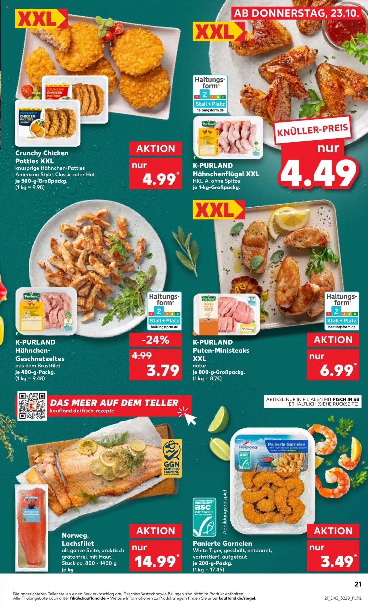 Kaufland prospekt Jena	 – gültig ab 23.10.2025 | Seite: 21 | Produkte: Pute, Hahnchen, Garnelen, Fisch